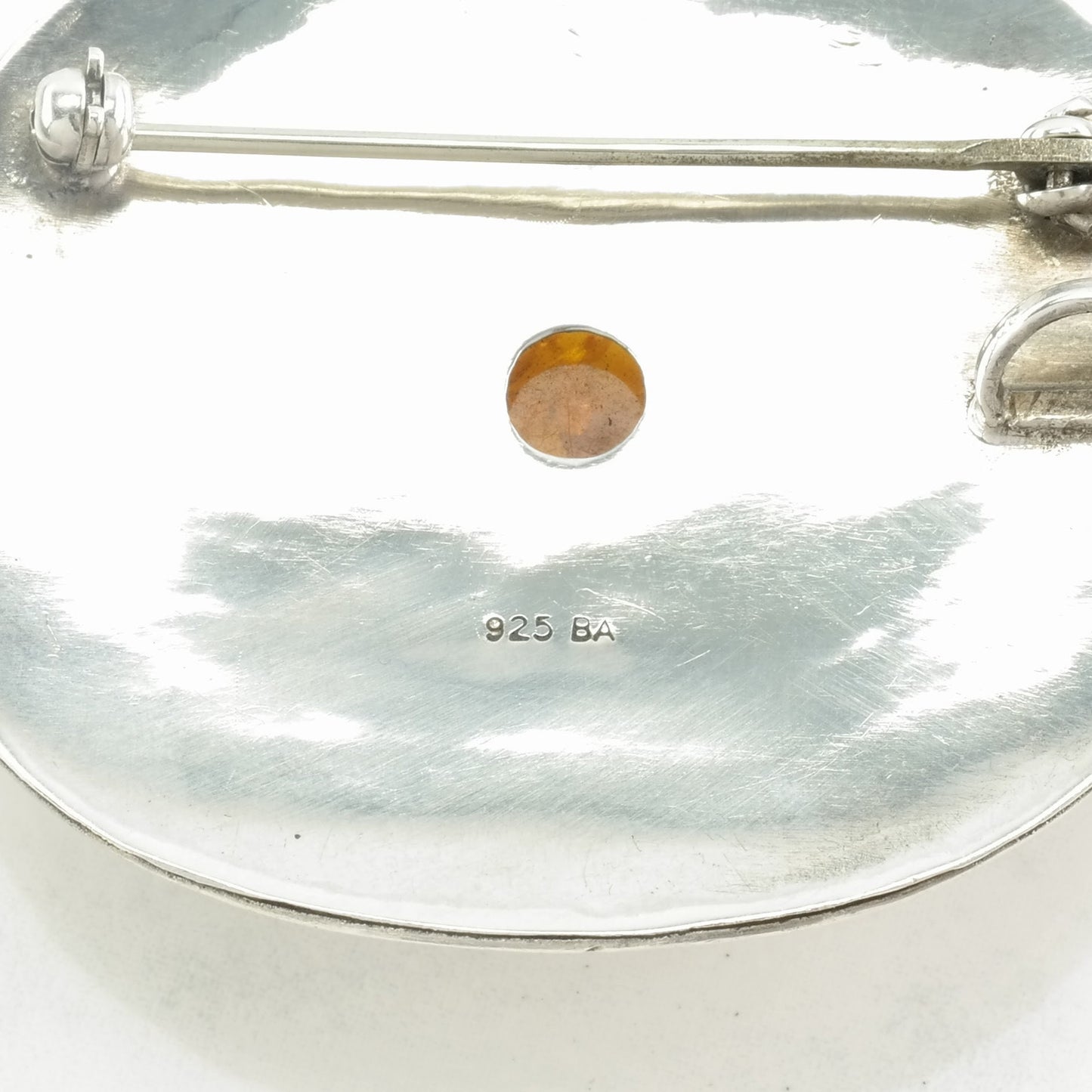 Orange Silver Brooch Pendant Filigree Amber Sterling B1767
