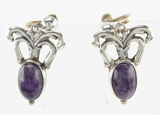 Vintage Sterling Silver Amethyst Earrings Screw Back