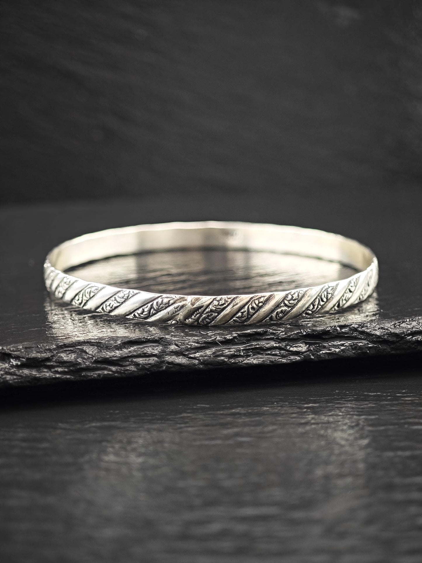 Choice of Stackable Repousse Bangle Bracelet Sterling Silver