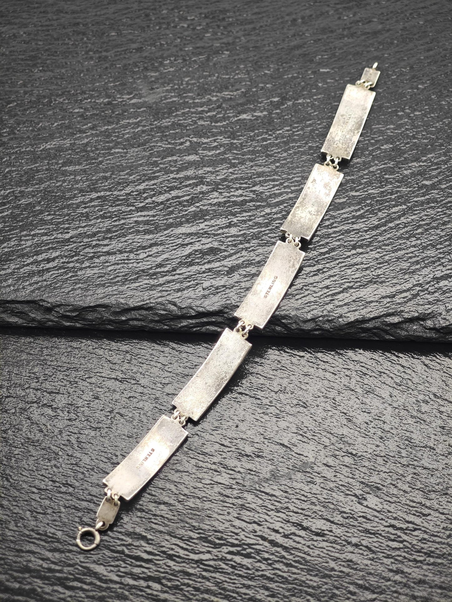 Antique Art Deco Enamel Paste Bracelet Sterling Silver