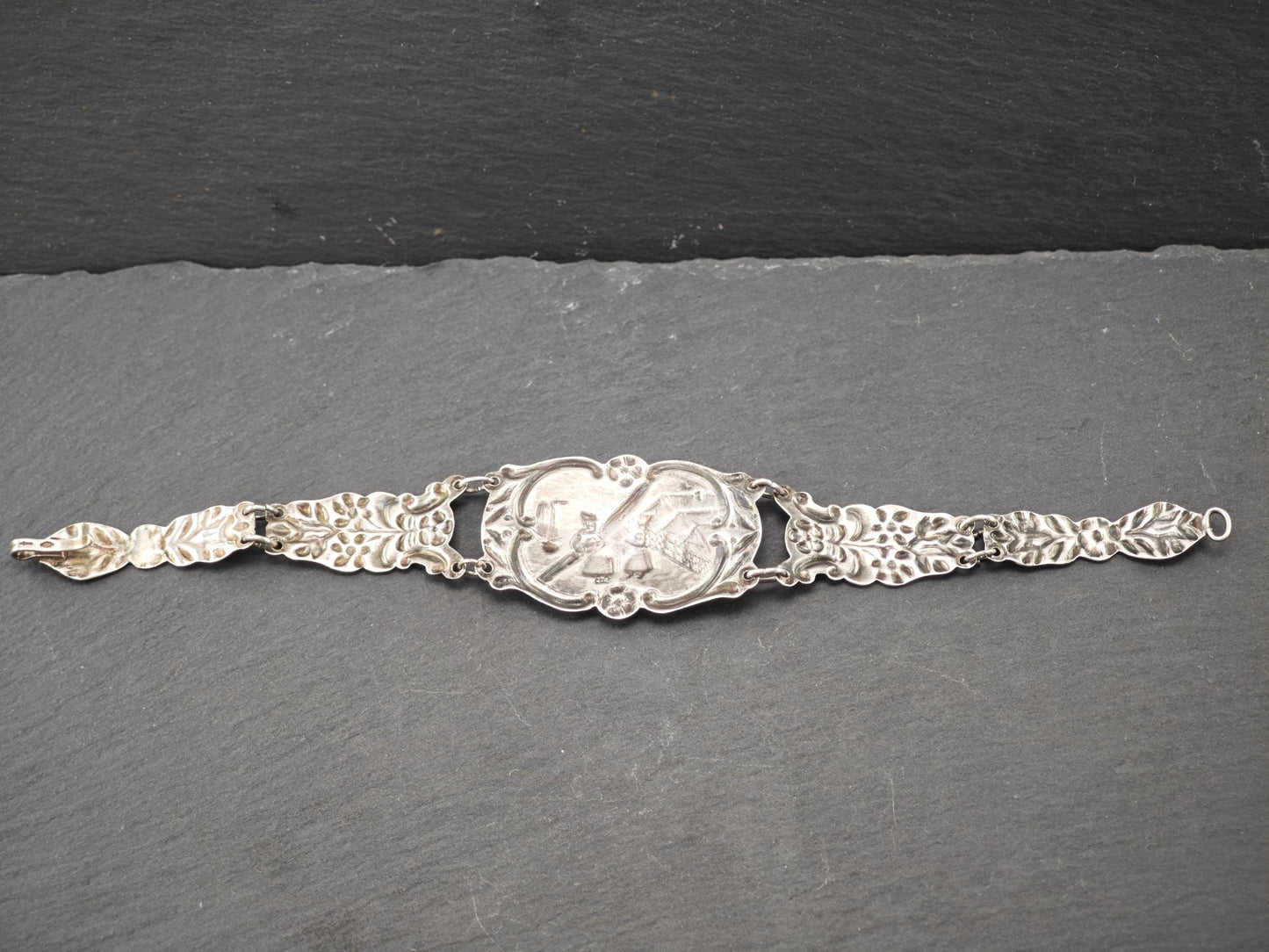 Vintage Repousse Foreign Sterling Silver Bracelet