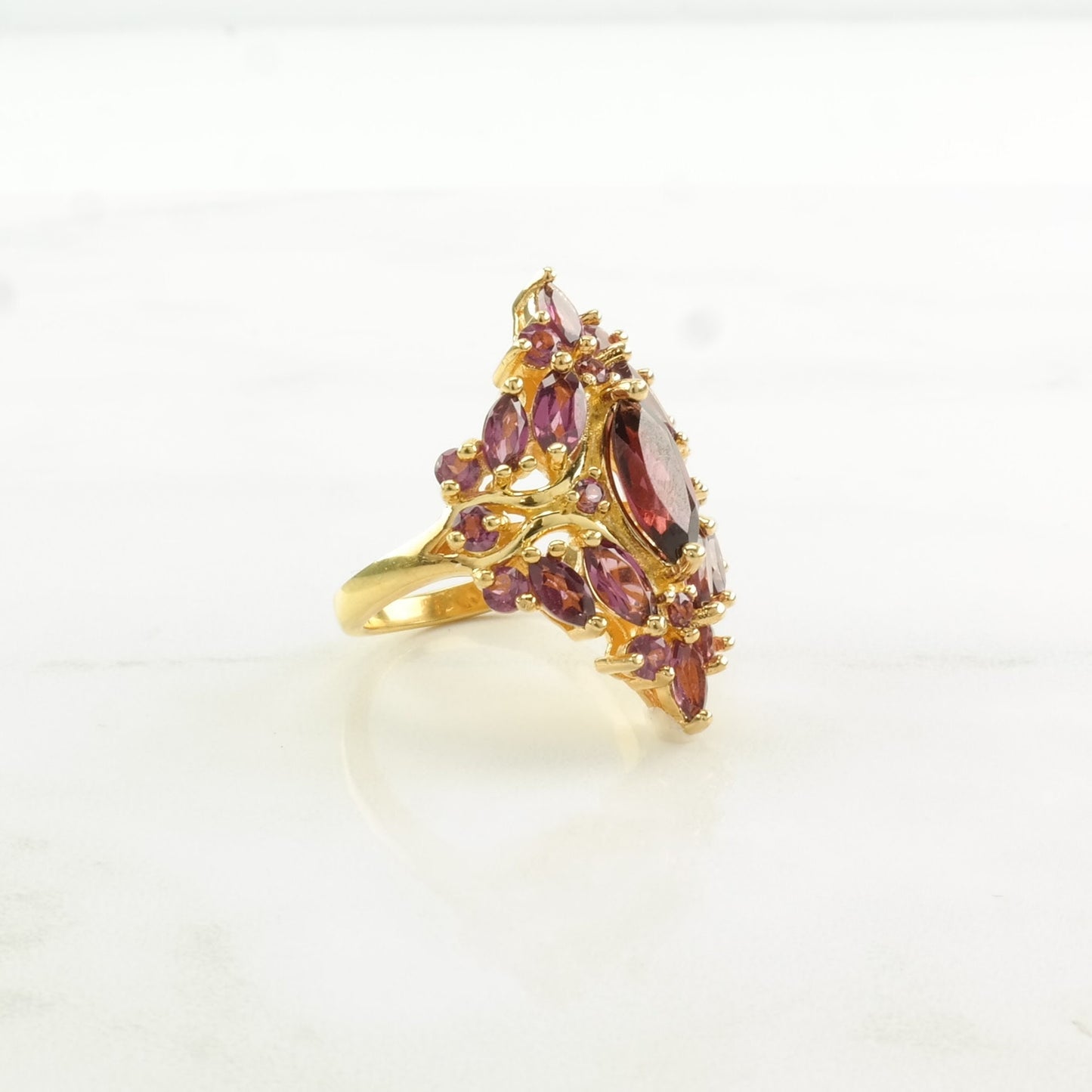 Vintage Sterling Silver Ring Garnet Gold Gilded Purple Size 6