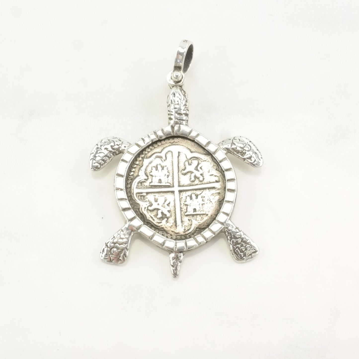 Vintage Turtle Crest, Coin Sterling Silver Pendant