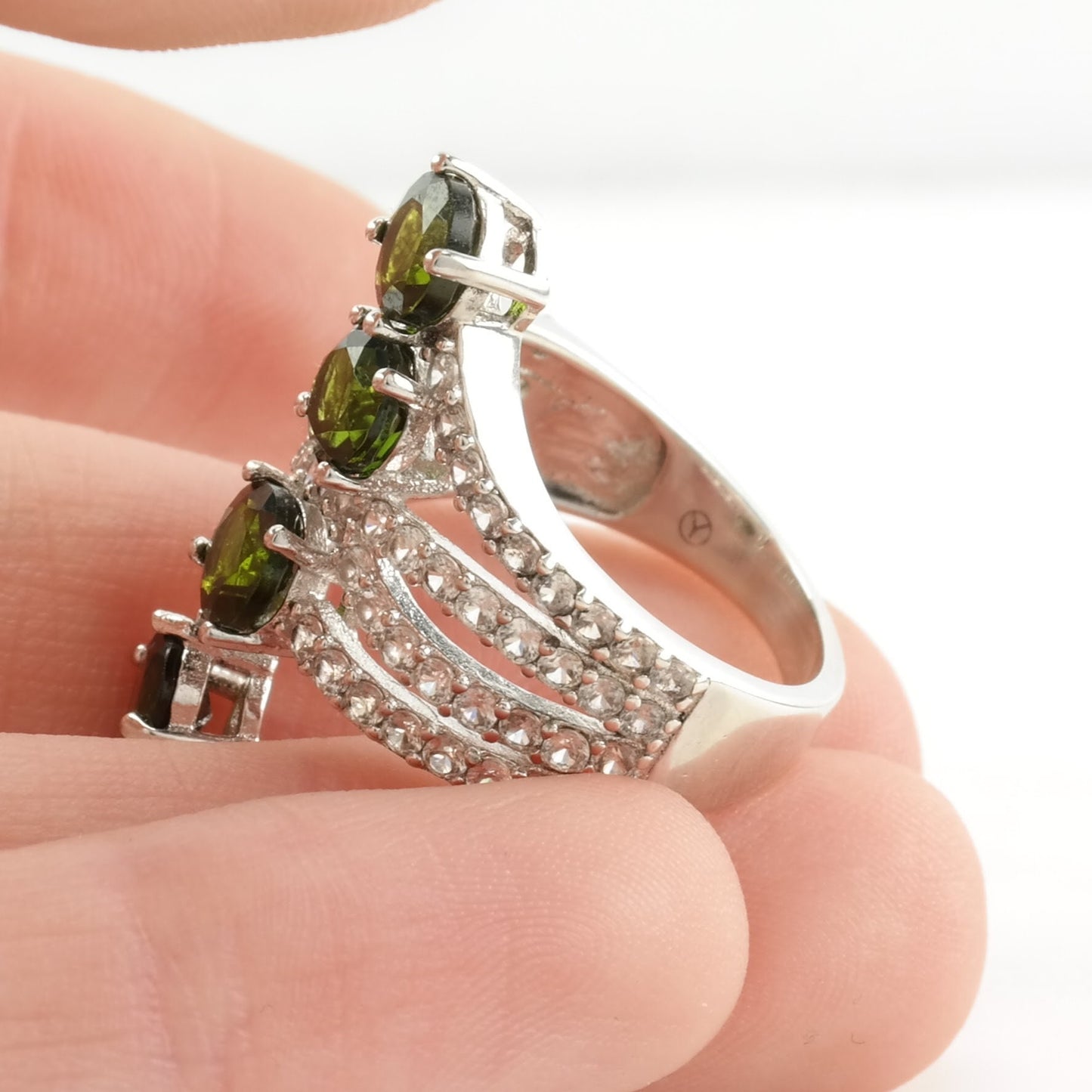 Vintage Sterling Silver Ring Chrome Diopside Spinel Dark Green Size 5