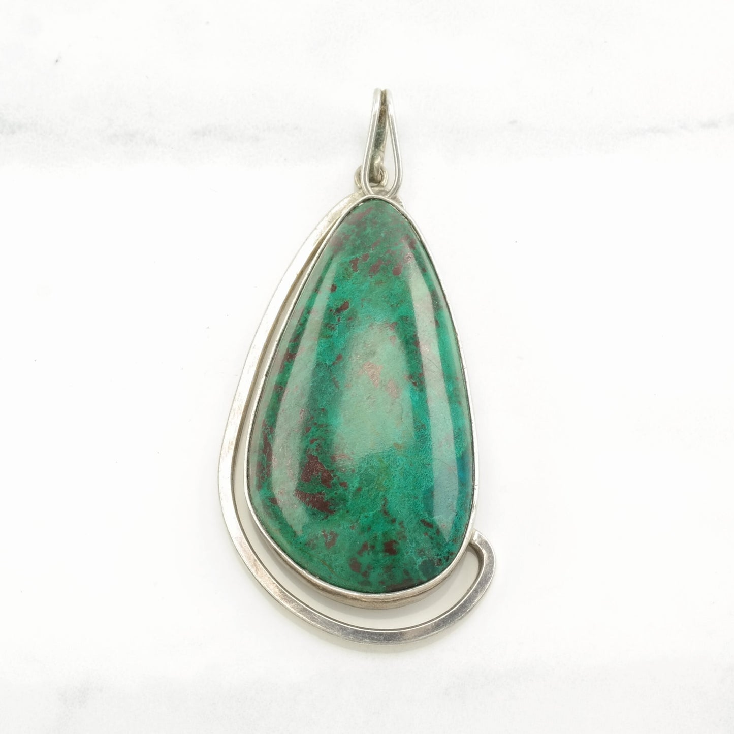Vintage Israeli Chrysocolla Drop Sterling Silver Pendant