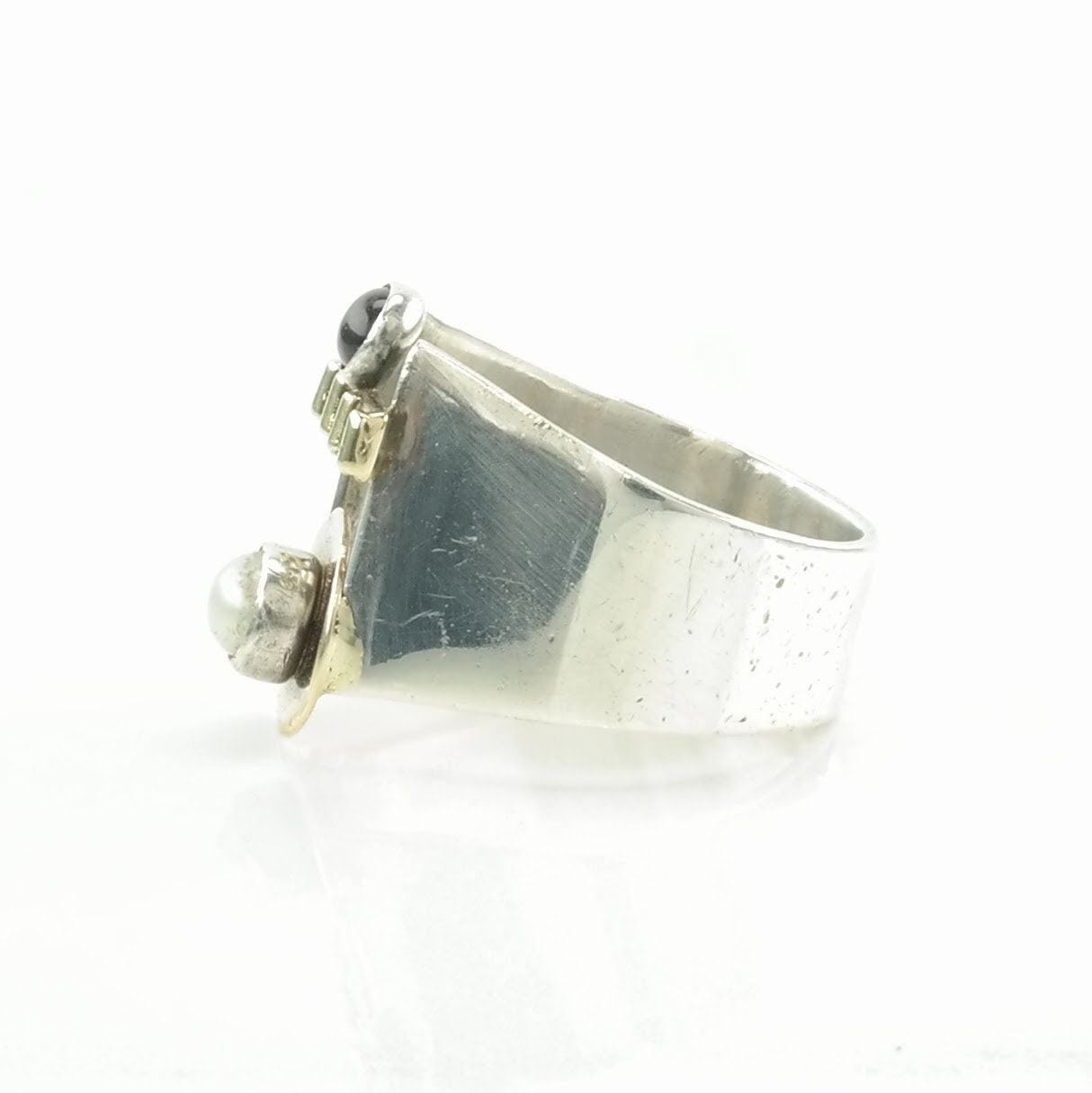 Vintage Studio Silver Ring Amethyst, Pearl Modernist Sterling Size 6 1/4