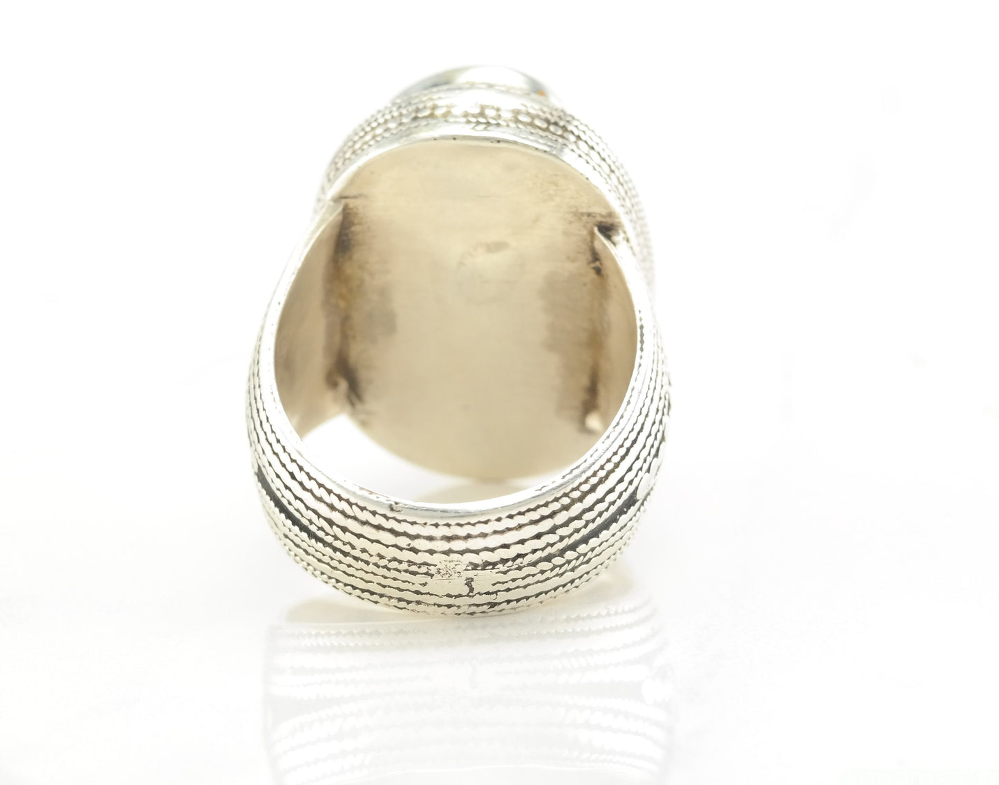 Vintage Blue Carved Lapis Silver Ring Size 10.5 Vintage Ethnographic Sterling