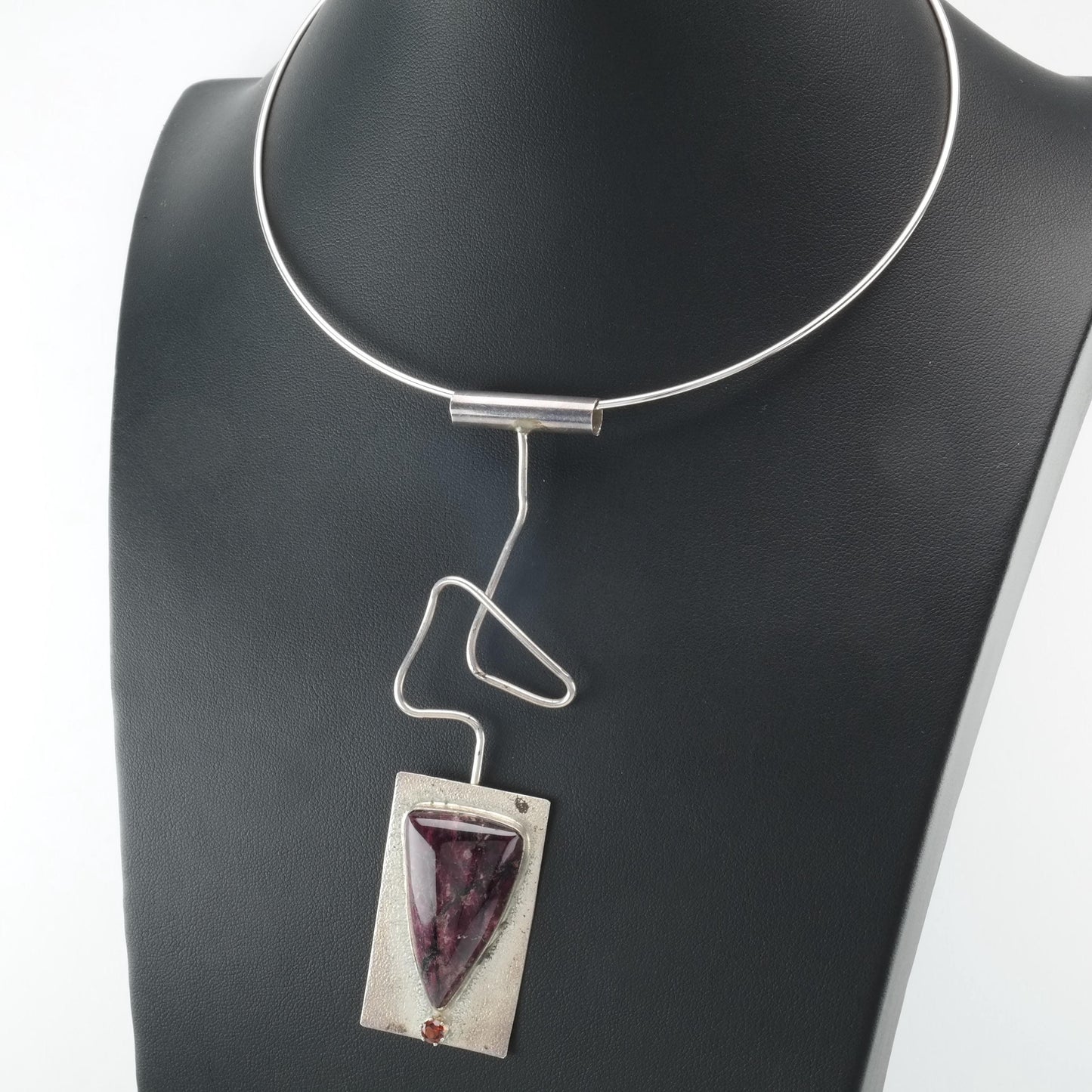 Vintage Studio Sugilite Abstract Pendant Choker Necklace Sterling Silver N2370