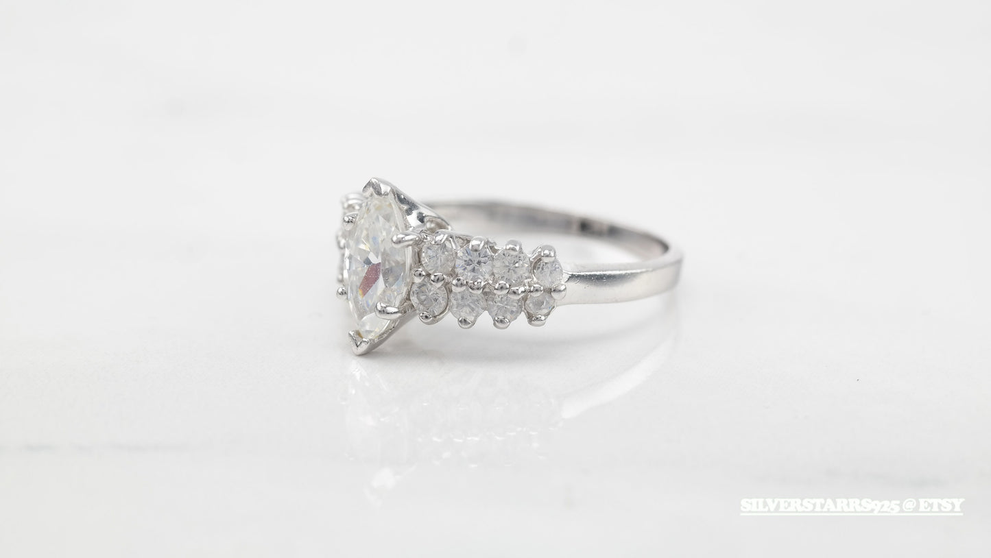 Vintage Sterling Silver Engagement AAA CZ Ring Size 7