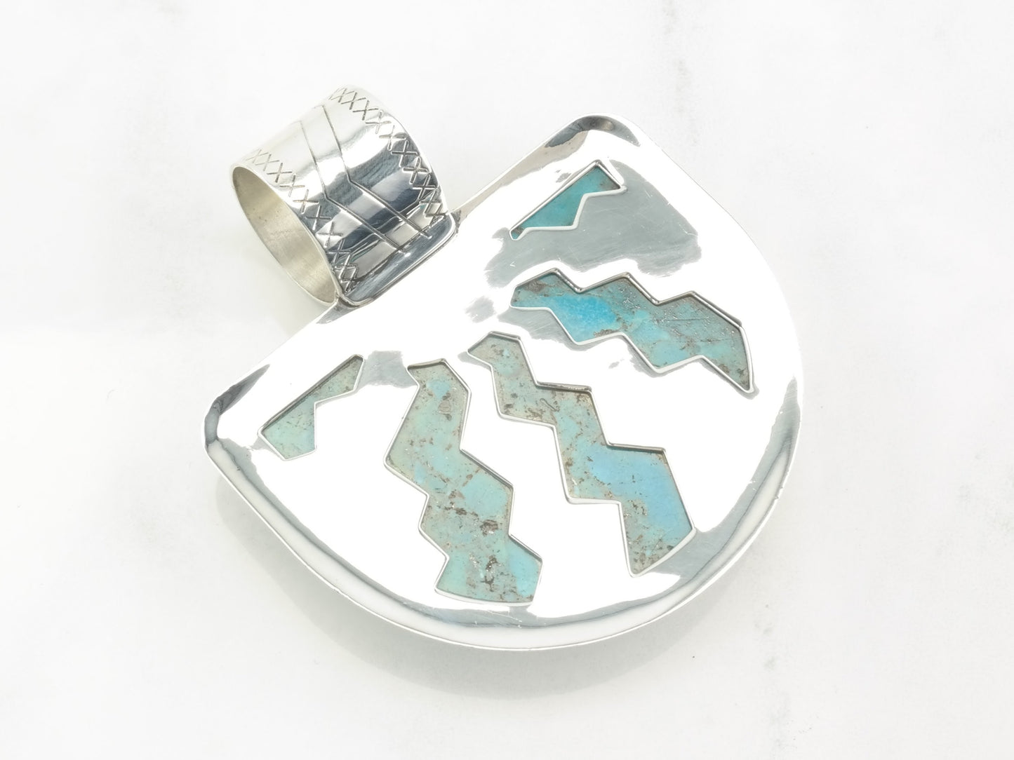 Vintage DTR Reconstituted Turquoise Large Sterling Silver Pendant