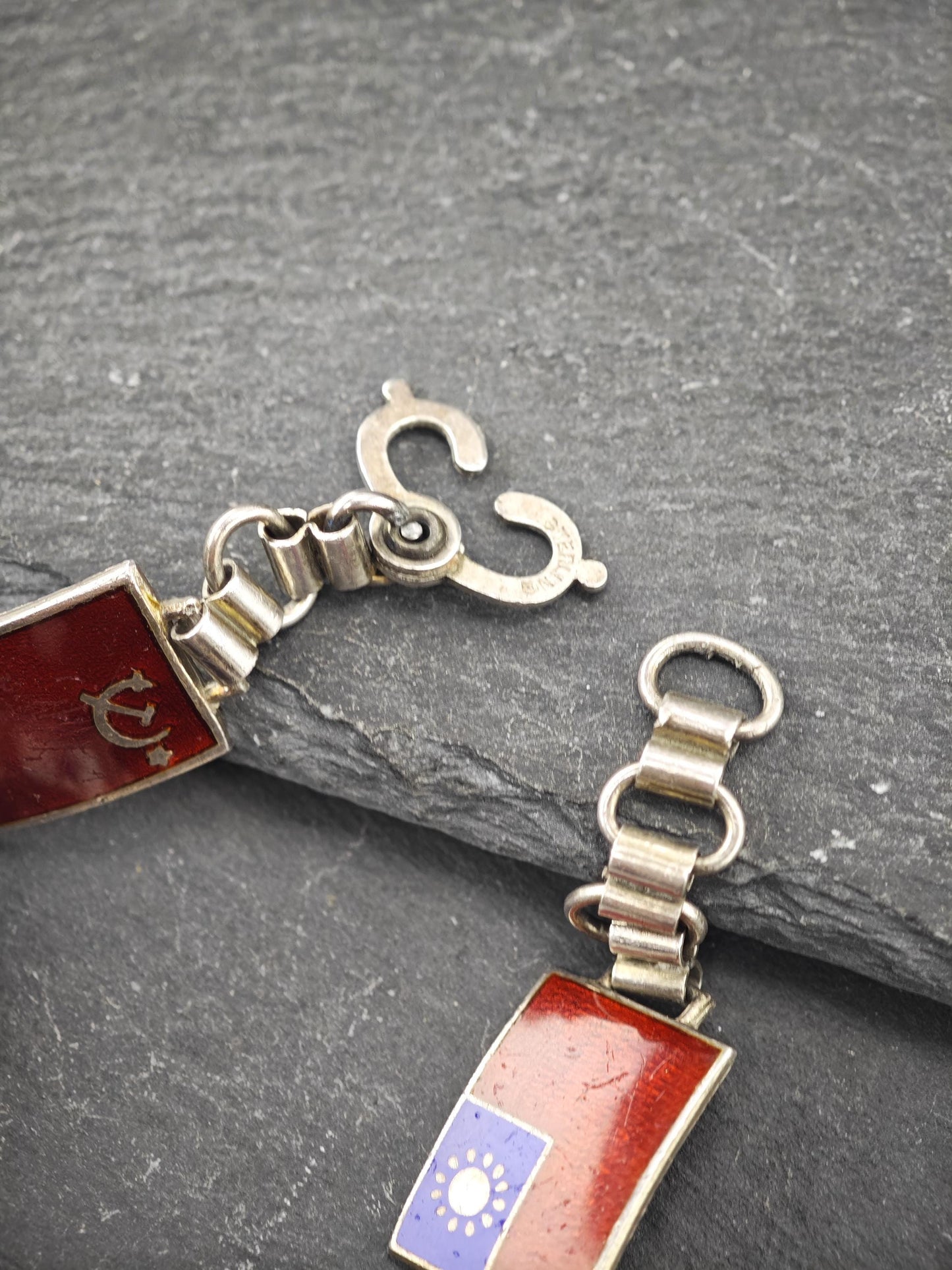 Vintage Enamel WWII Bracelet Sterling Silver