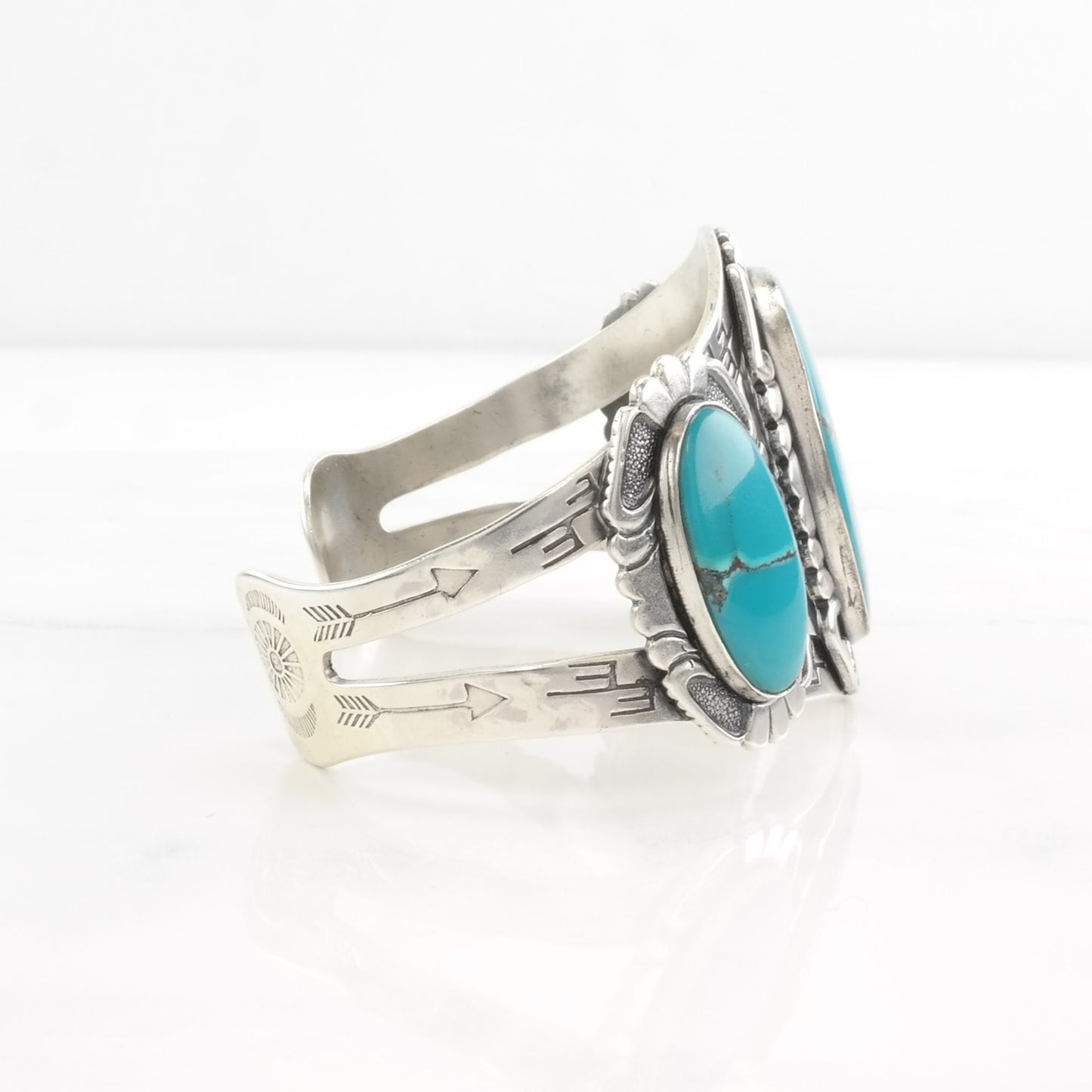 Fred Harvey Era Block Turquoise Cuff Bracelet Sterling Silver Blue Stamped
