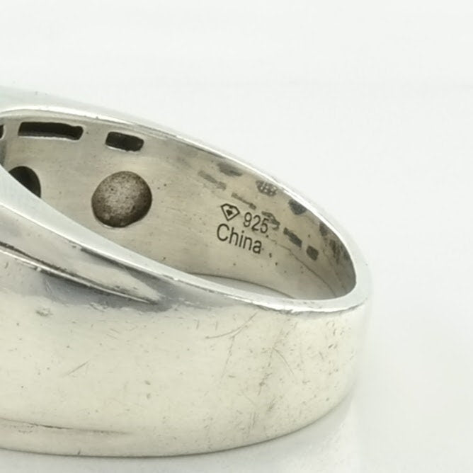 Vintage Sterling Silver Ring CZ Pave, Wide Band Size 10