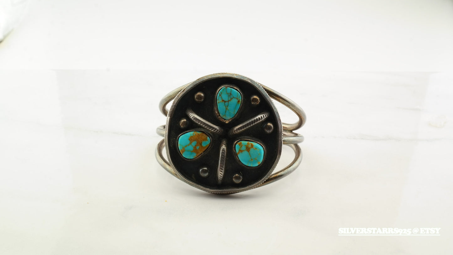 Native American Sterling Silver & Turquoise Cuff Bracelet | Vintage Southwestern Jewelry | 1970s