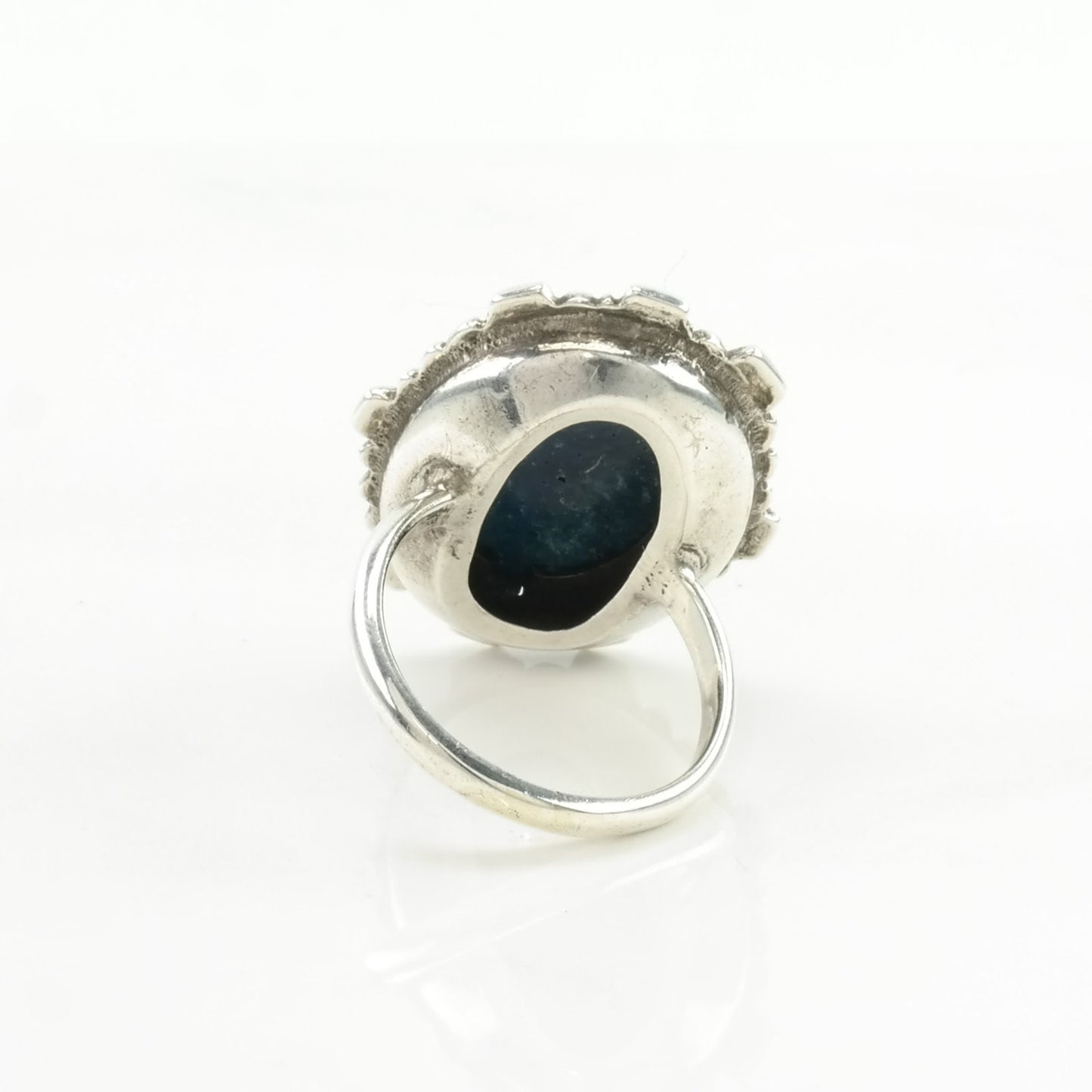 Art Deco Silver Ring Gemstone Marcasite Sterling Blue Sz3 1/2 R5297