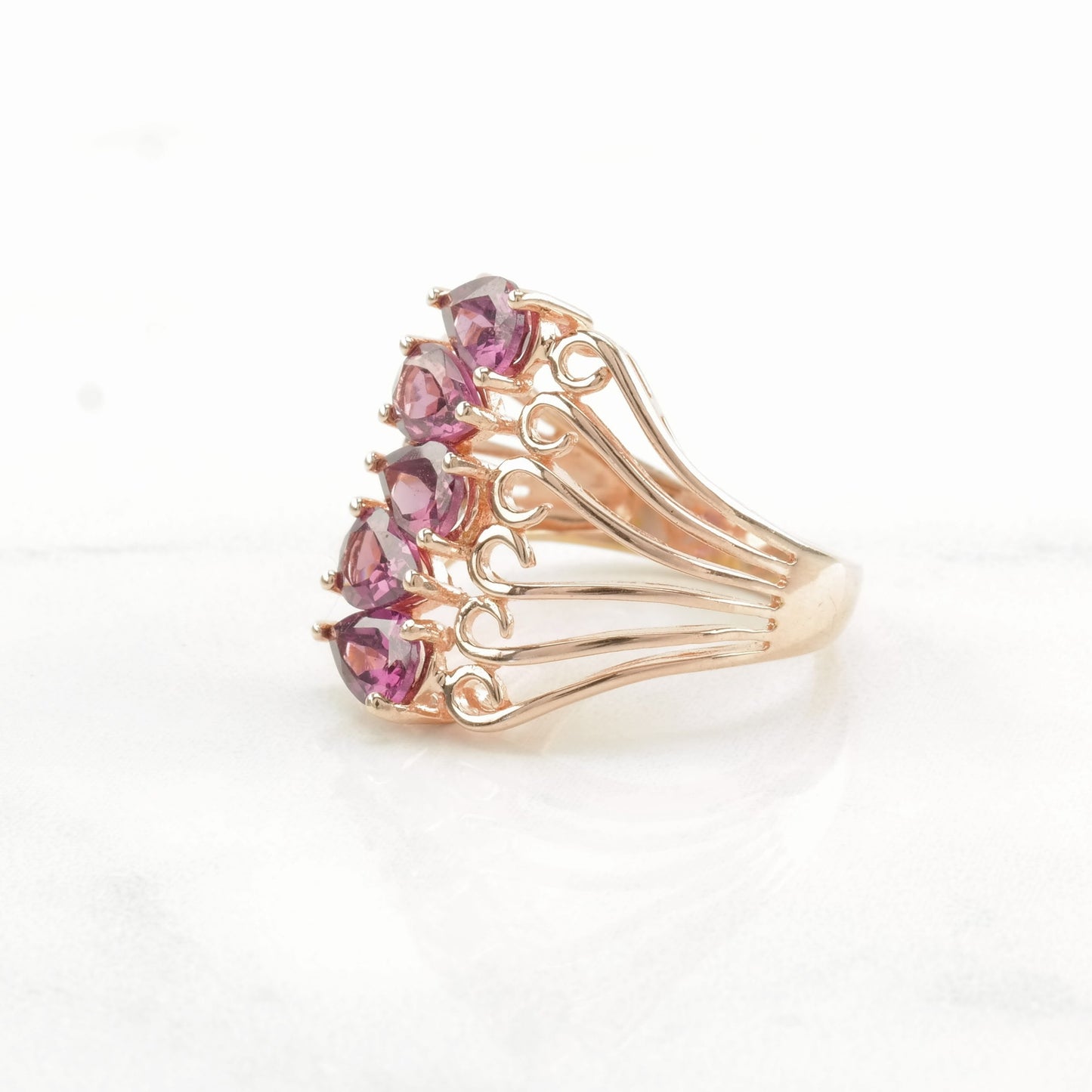 Vintage Sterling Silver Ring Garnet Rose Gold Pink Size 5 1/4