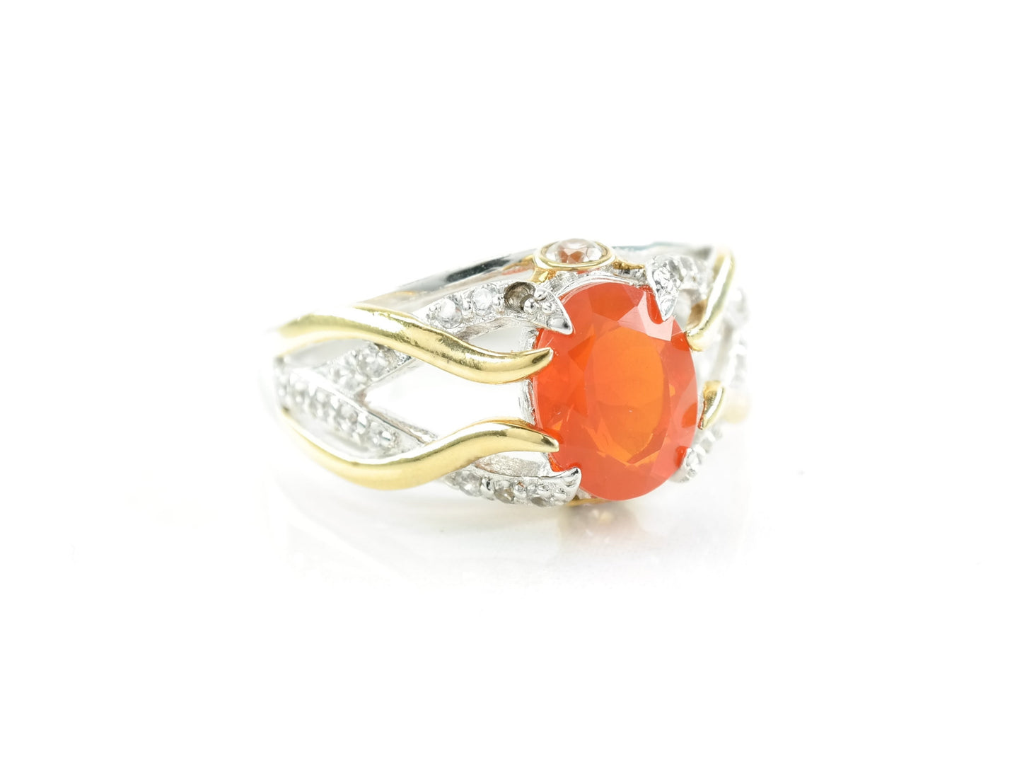 Vintage Sterling Silver Ring Fire Opal Gold Plated Orange Size 7