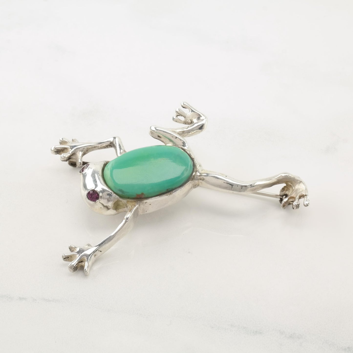 Sw Drozd Turquoise, Amethyst Sterling Silver Frog Brooch B2011