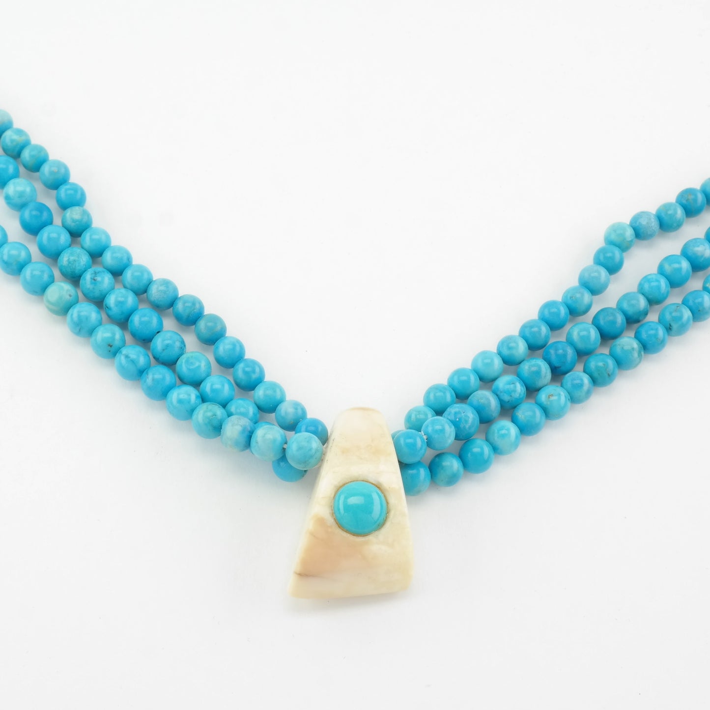 Vintage Blue Dyed Magnesite Bead, Multi Strand Necklace Sterling Silver