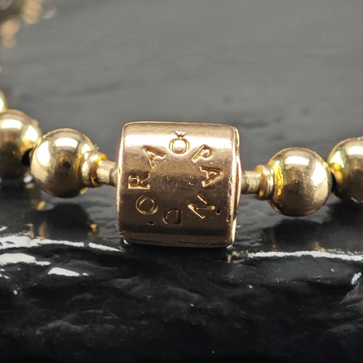 Vintage Pandora Pave Metal Gold-Toned Beaded Bracelet Sz 7 3/4" BR3180