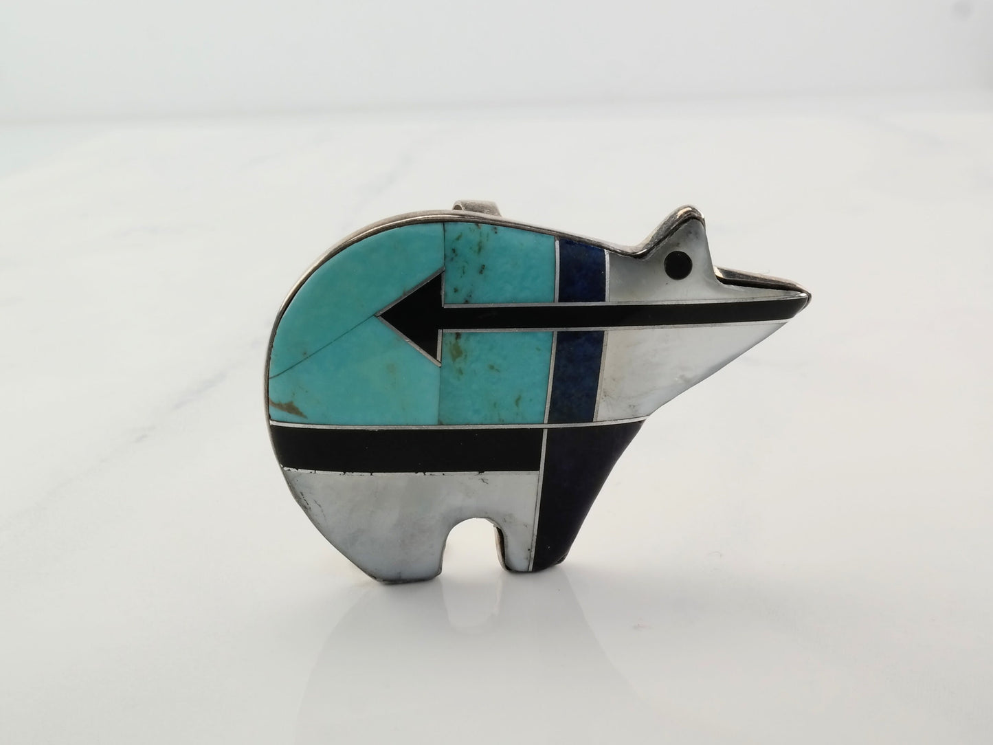 Vintage Bear Gemstone Inlay Sterling Silver Pendant Carolyn Pollack