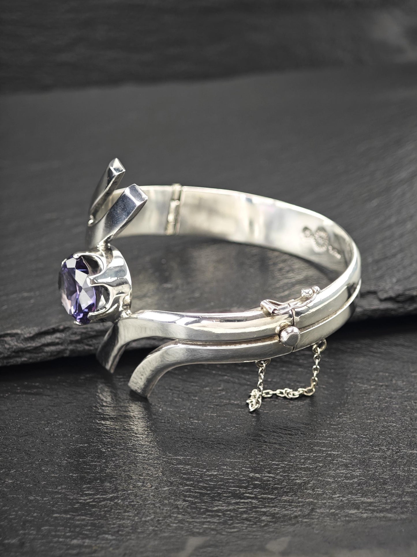 Taxco Color Change Corundum, Bangle Bracelet Sterling Silver