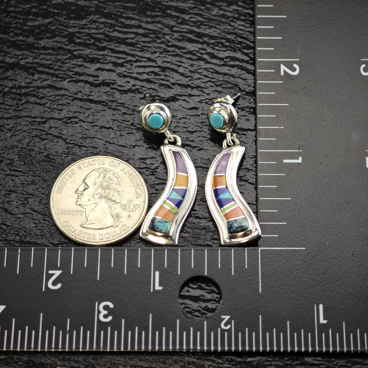 Vintage TSF Native American Multistone Inlay Sterling Silver Stud Earrings ER3219