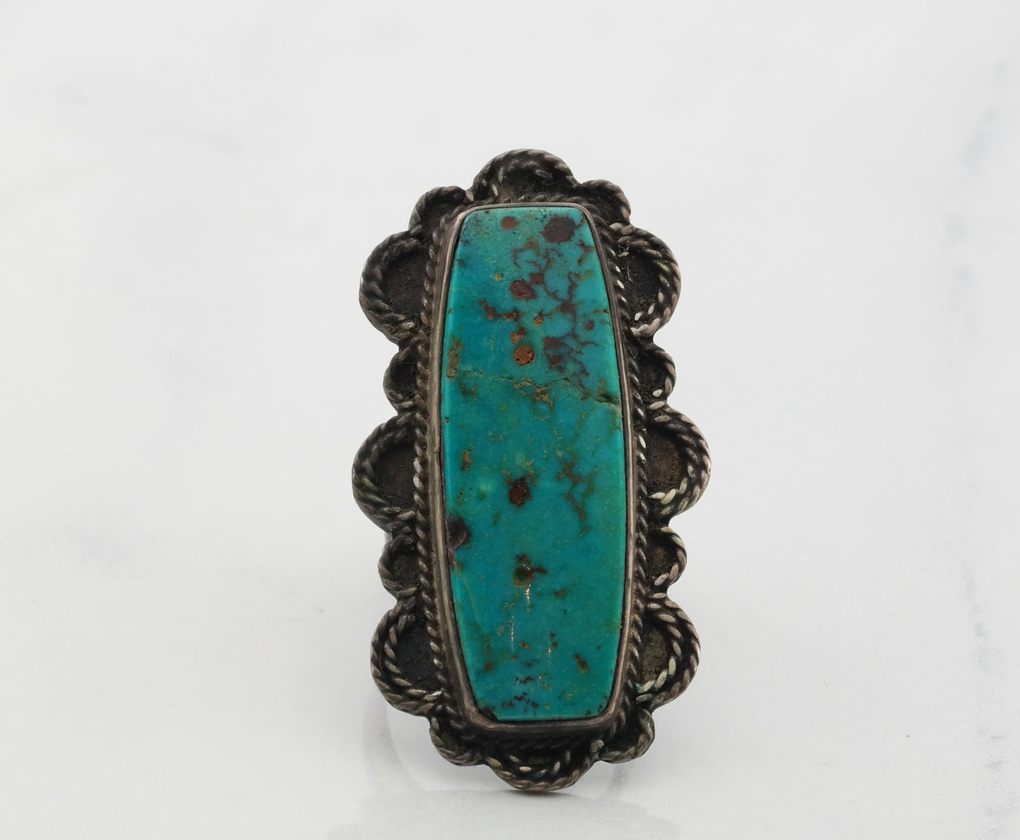 Historic Native American Silver Ring No Treatment Turquoise Sterling Blue Size 6.5