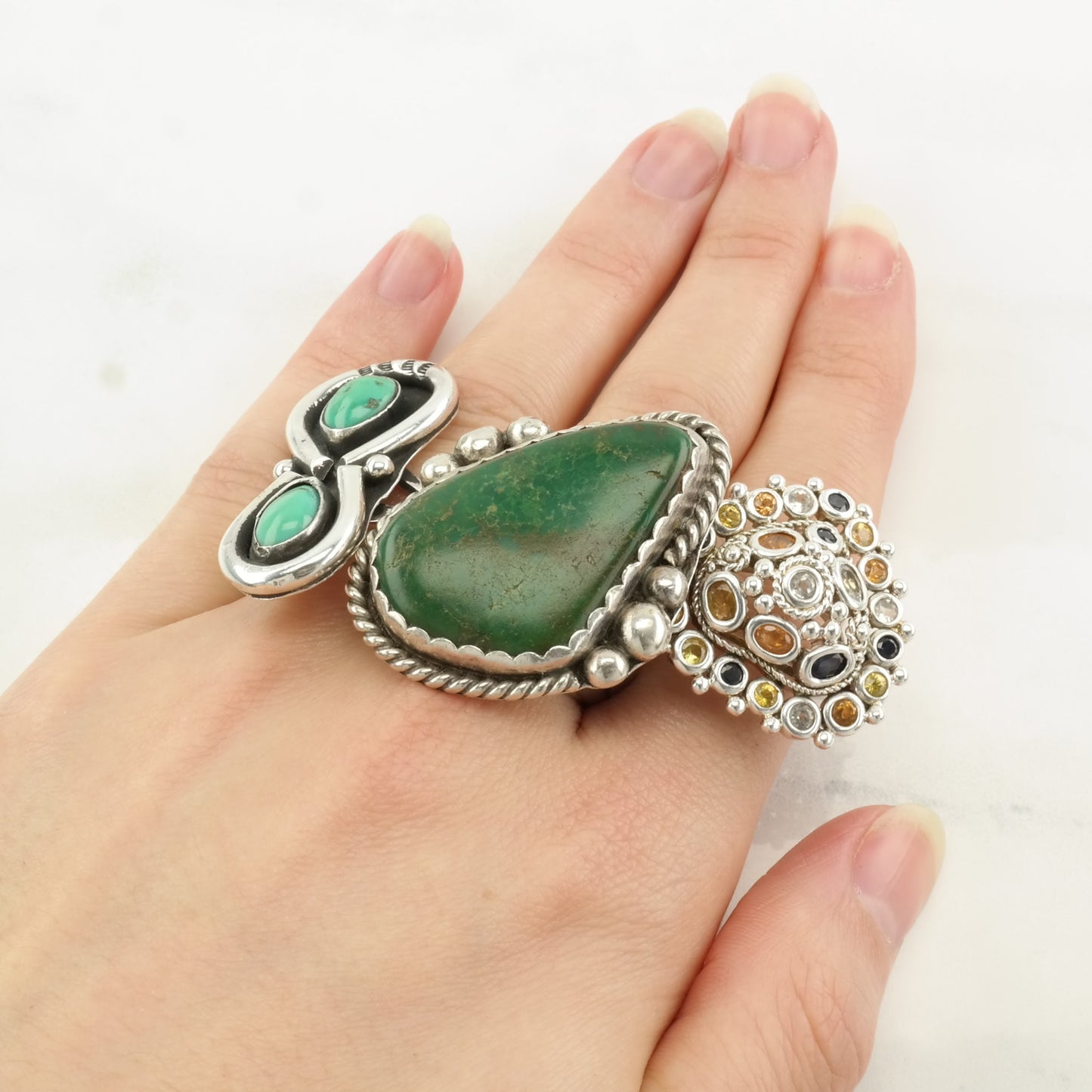 Vintage Sterling Silver Ring Citrine, Topaz, Sapphire Heart Size 7