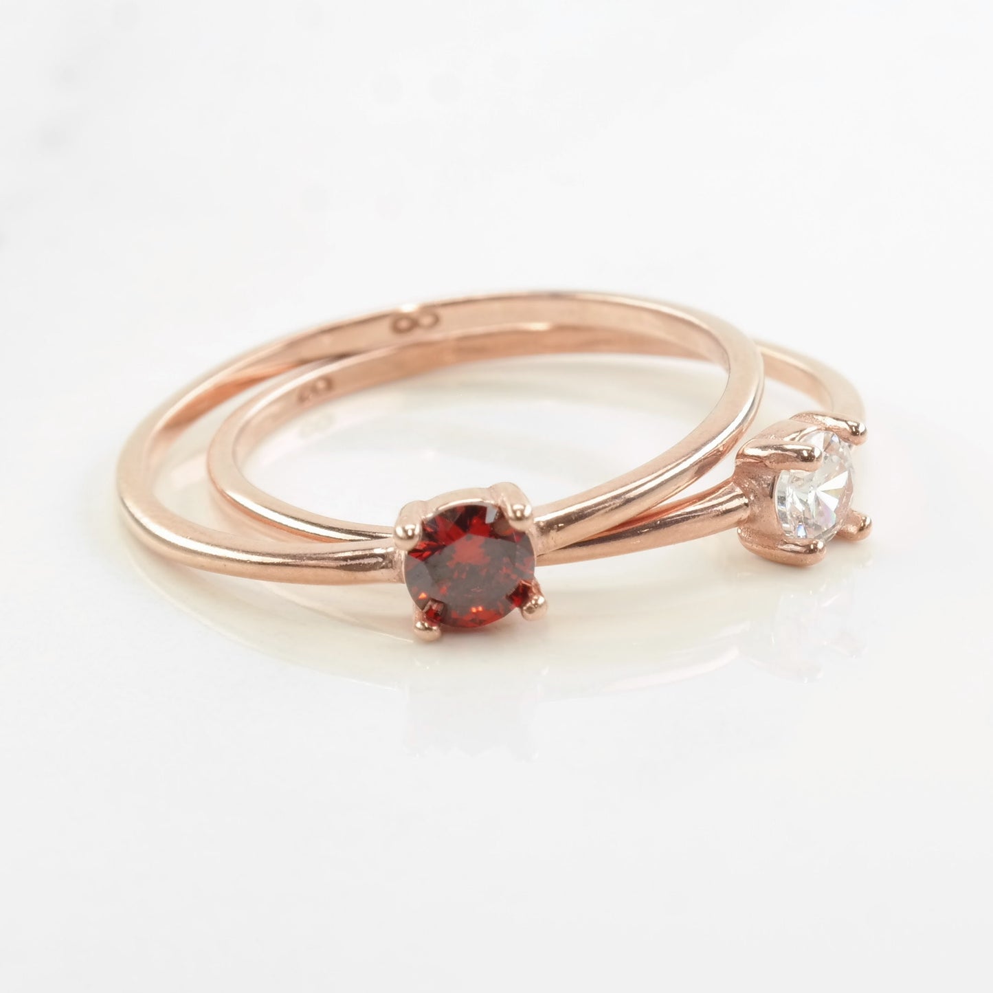 Vintage Minimalist Silver Ring CZ Round Sterling Red Blue Rose Gold Plated Size 6-8