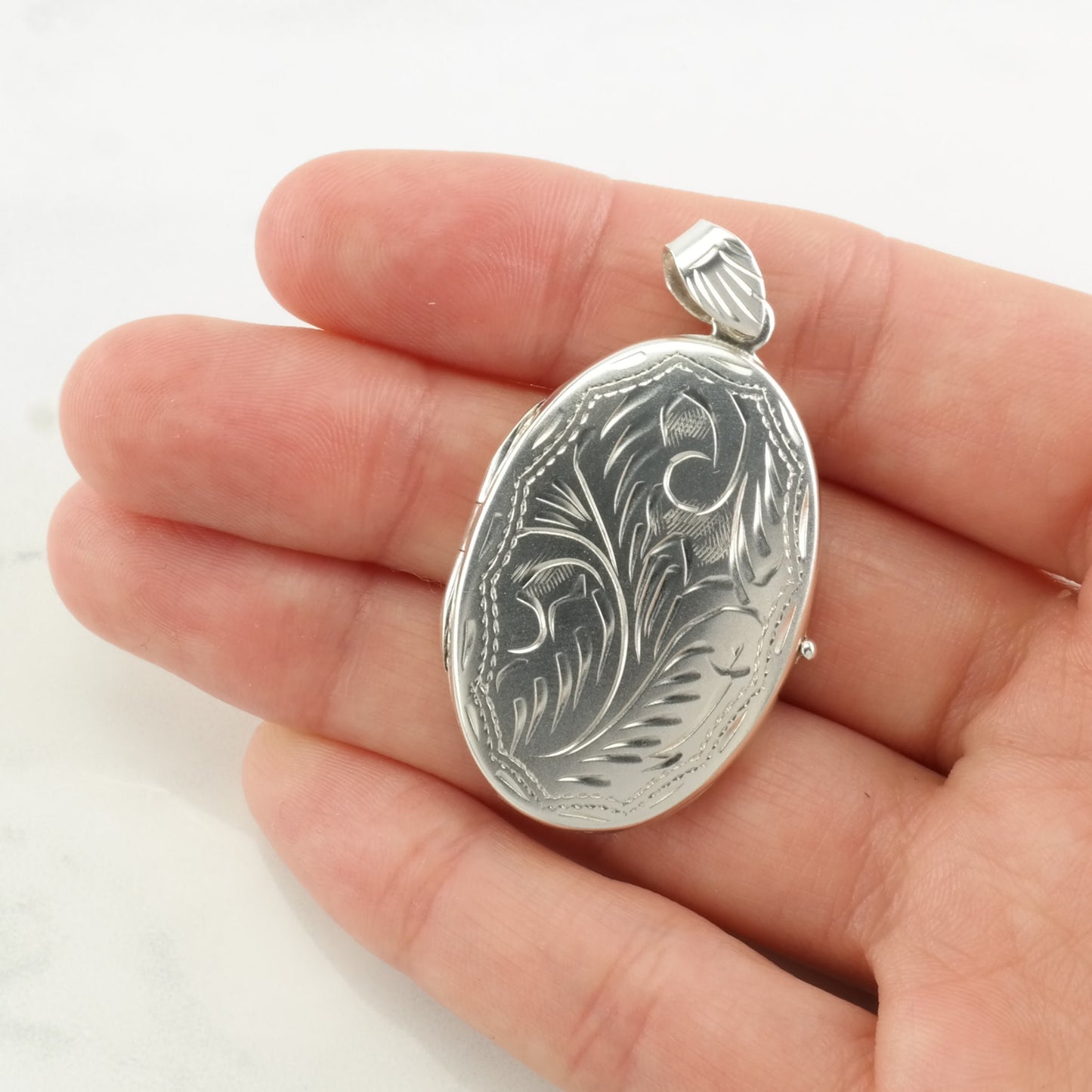 Vintage Engraved Locket Sterling Silver Pendant