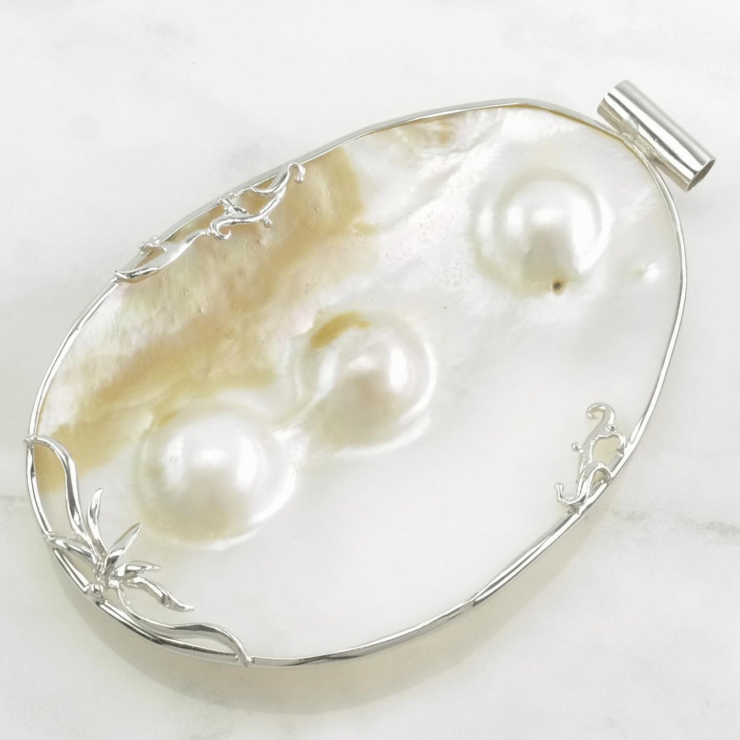 Vintage Modernist MOP, Reversible Shell, Huge Sterling Silver Pendant