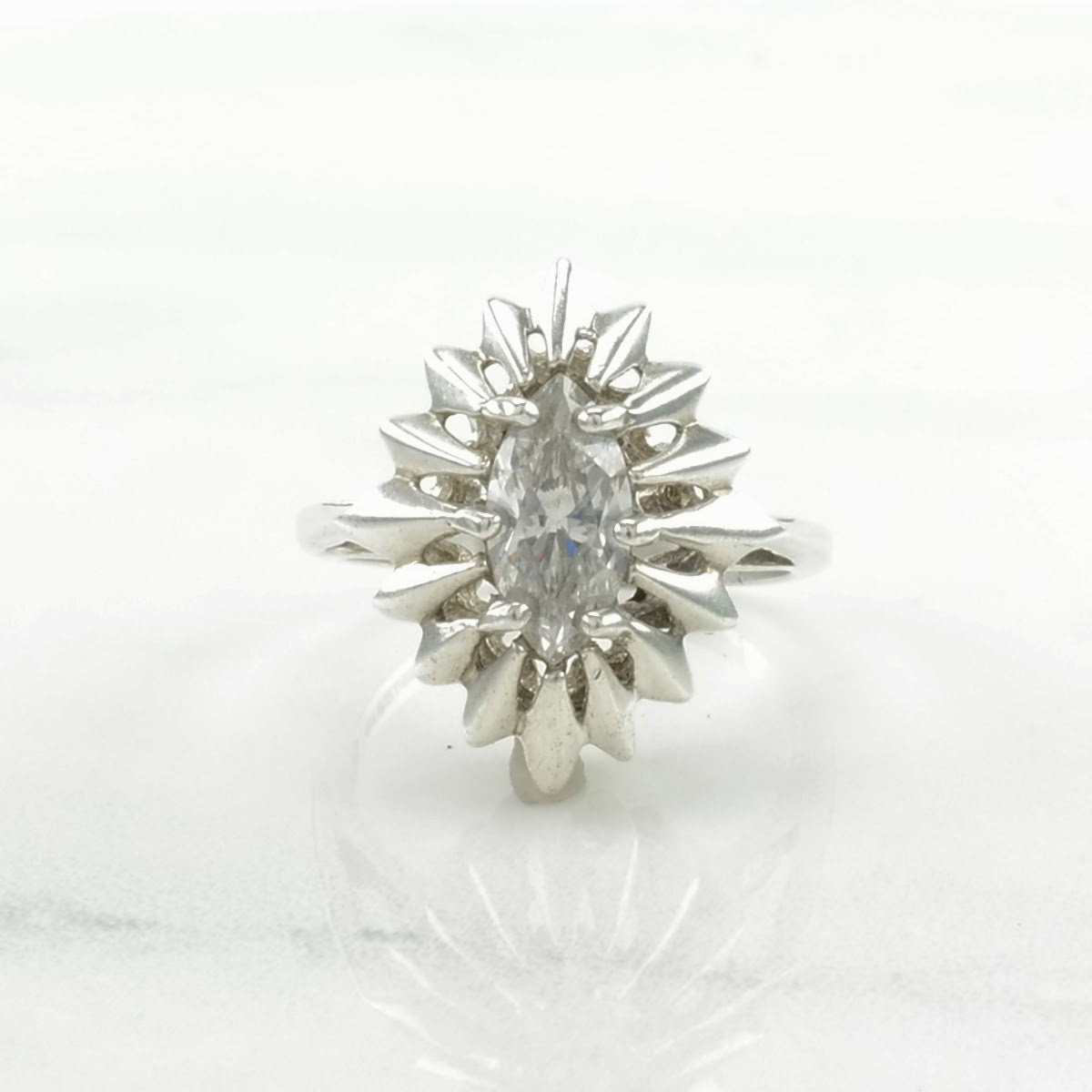 Vintage Kabana Silver Ring CZ Navette Sterling Size 6