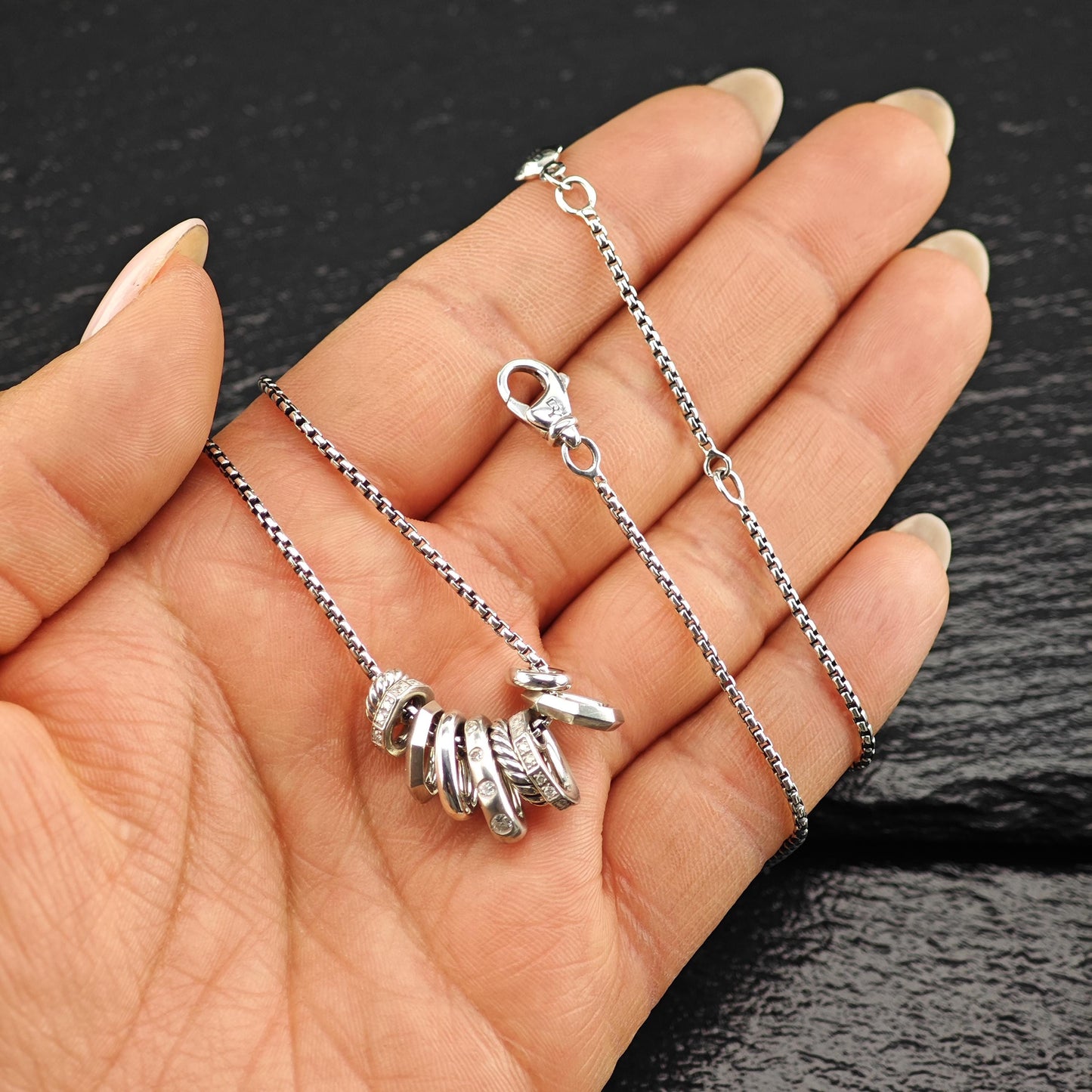 David Yurman Sterling Silver Diamond Stax Necklace Small