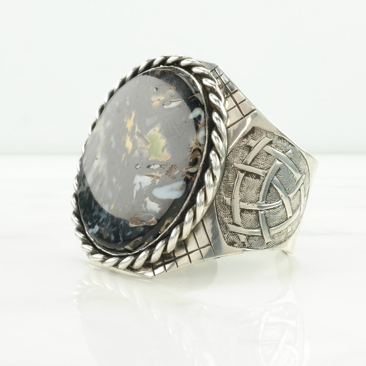 Vintage Studio Sterling Silver Cuff Bracelet Black Odd Natural Gemstone Large