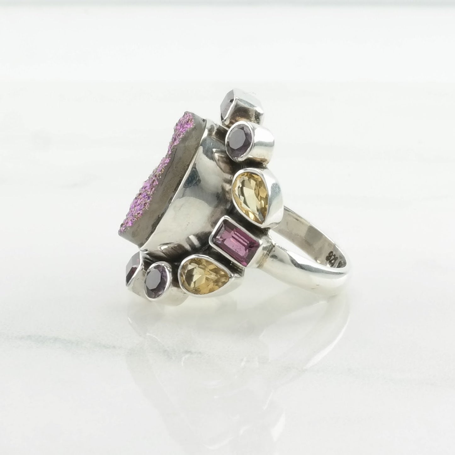 Vintage Nicky Butler Silver Ring Quartz, Garnet, Amethyst, Citrine Cluster Sterling Size 7