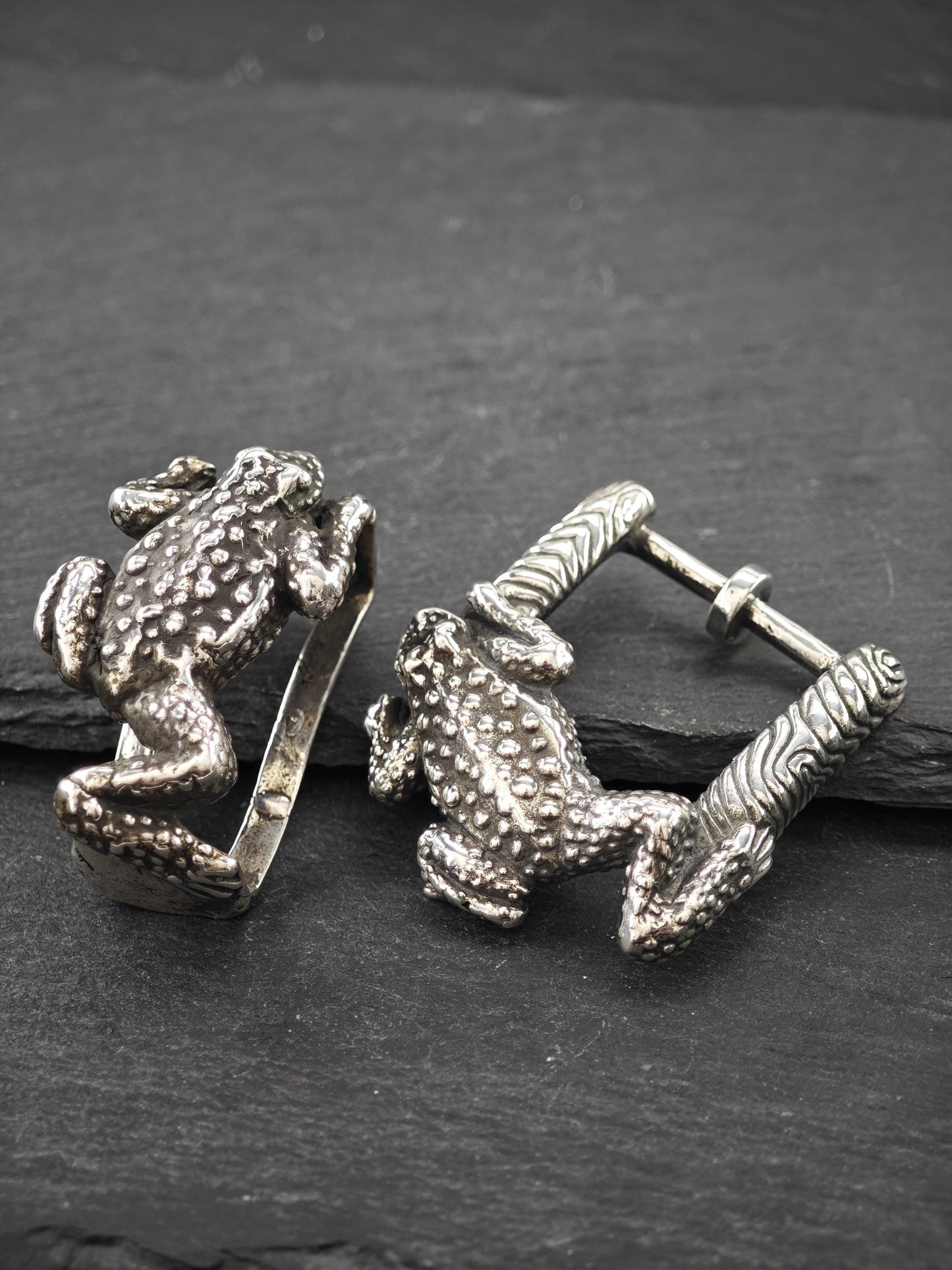 Vintage Oxidized Frog Buckle Set Sterling Silver