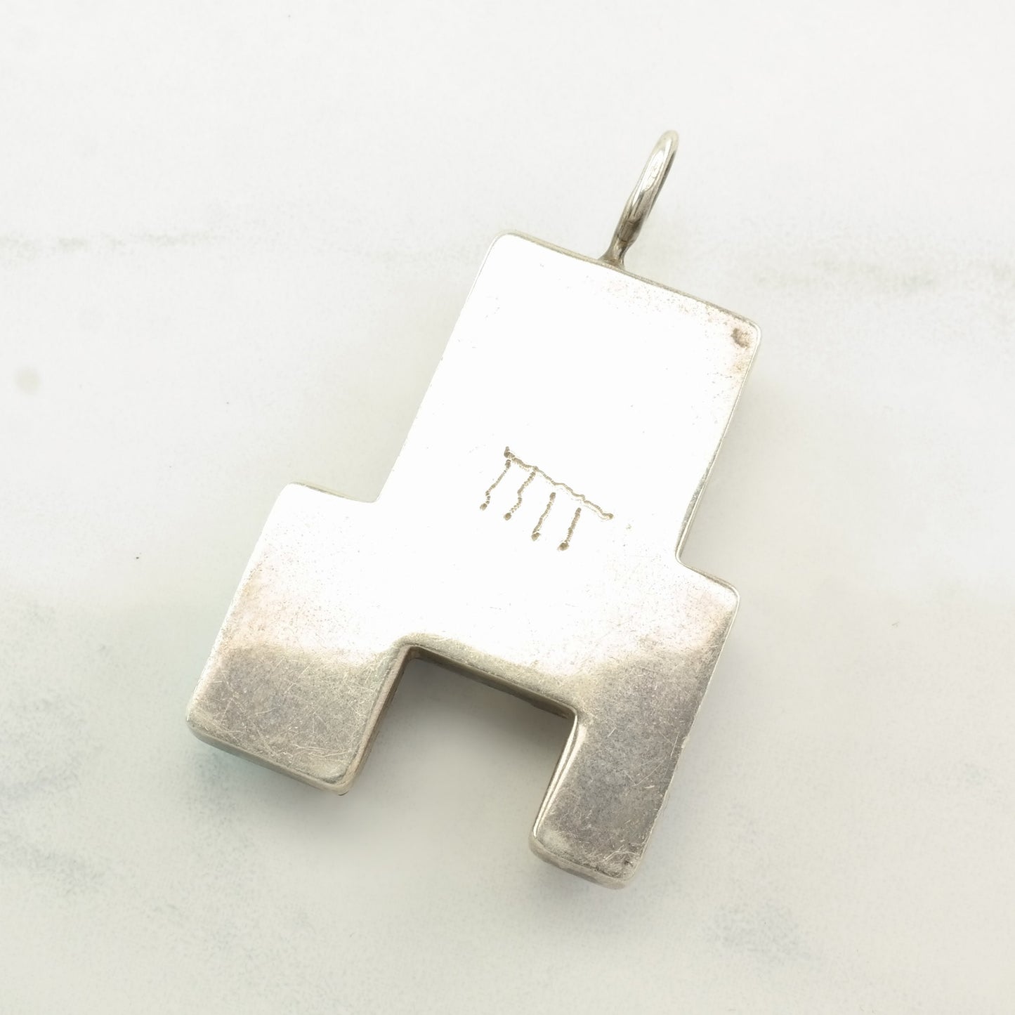 Vintage Sterling Silver Pendant with Geometric Cobblestone Inlay