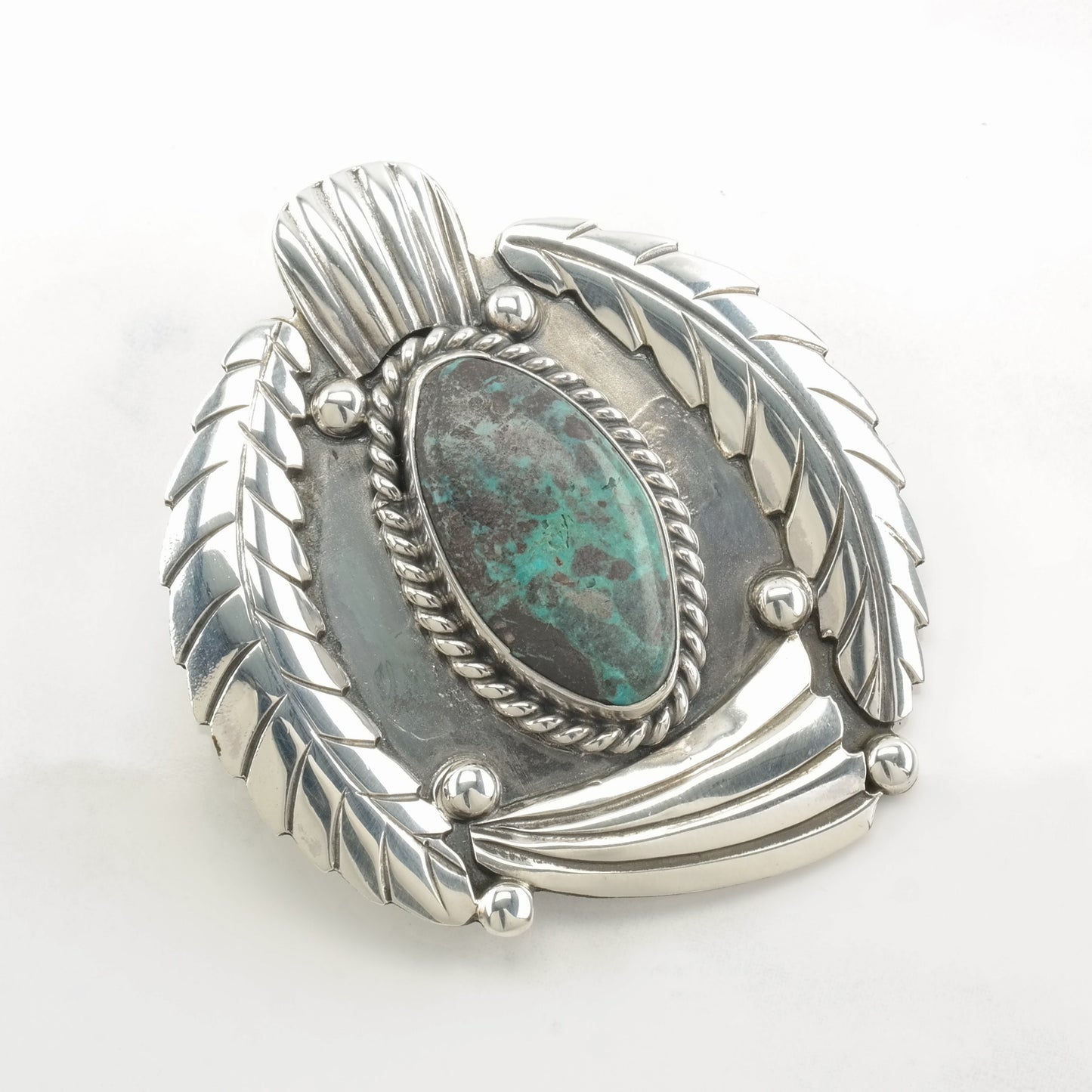 Native American Sterling Silver Brooch Feather Turquoise