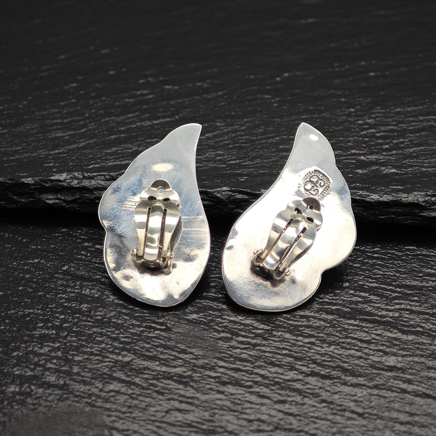 Taxco, Ballesteros Wings Puffy Clip On Earrings Sterling Silver