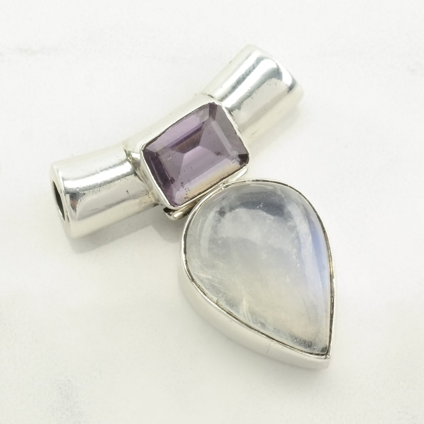 Vintage Moonstone, Amethyst Sterling Silver Pendant