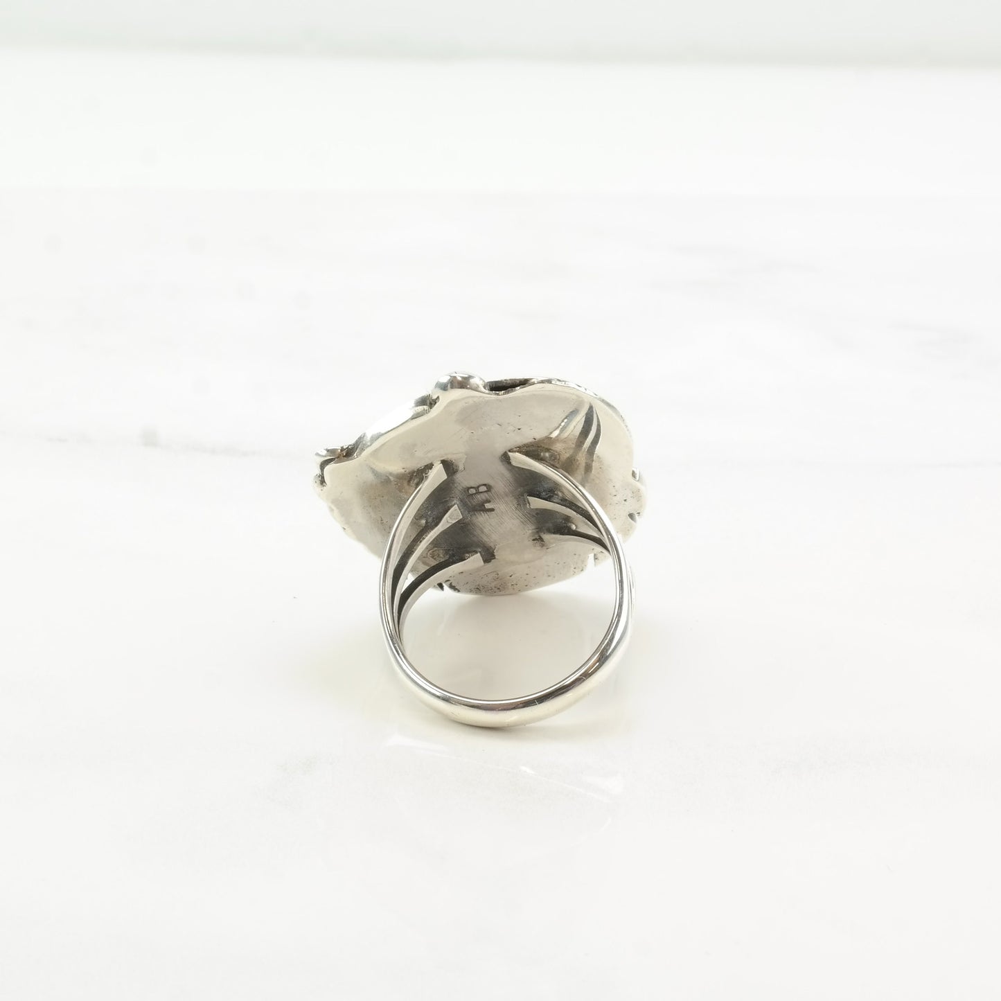 Vintage Navajo Silver Ring Spiderweb Turquoise Leaf Sterling Size 7 1/4