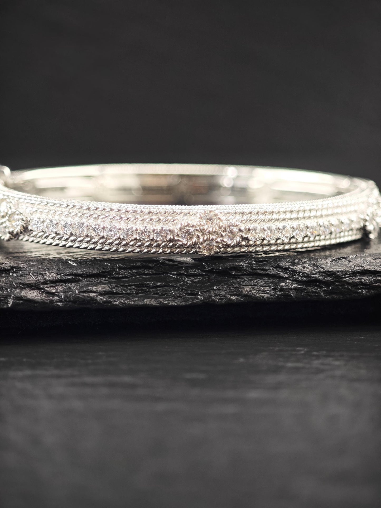 Judith Ripka DQCZ Bangle Bracelet Sterling Silver