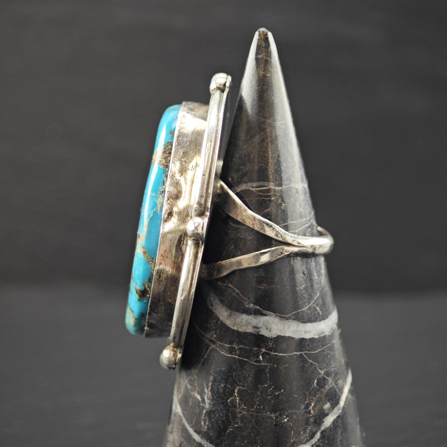 Southwest Large Spiderweb Turquoise Ring Sterling Silver Sz 9 1/4 R6034