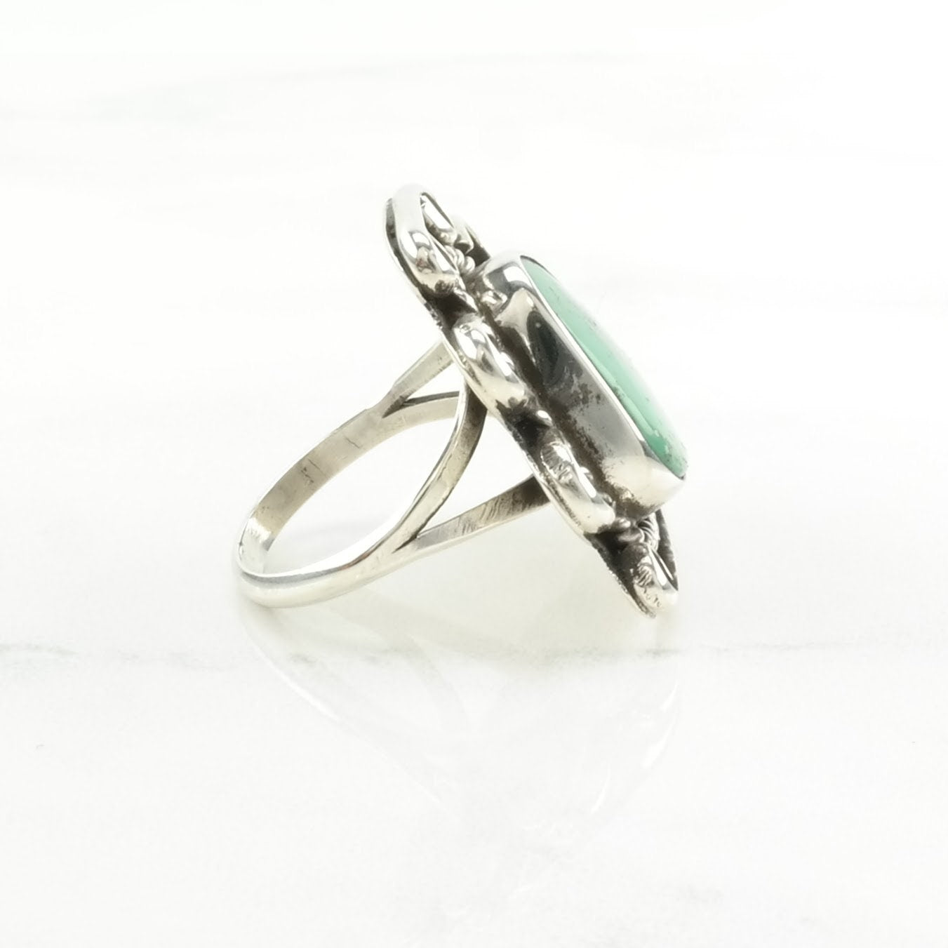 Vintage Sterling Silver Ring Turquoise Abstract Size 5