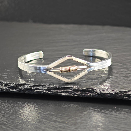 Modernist Gold Spring Cuff Bracelet Sterling Silver