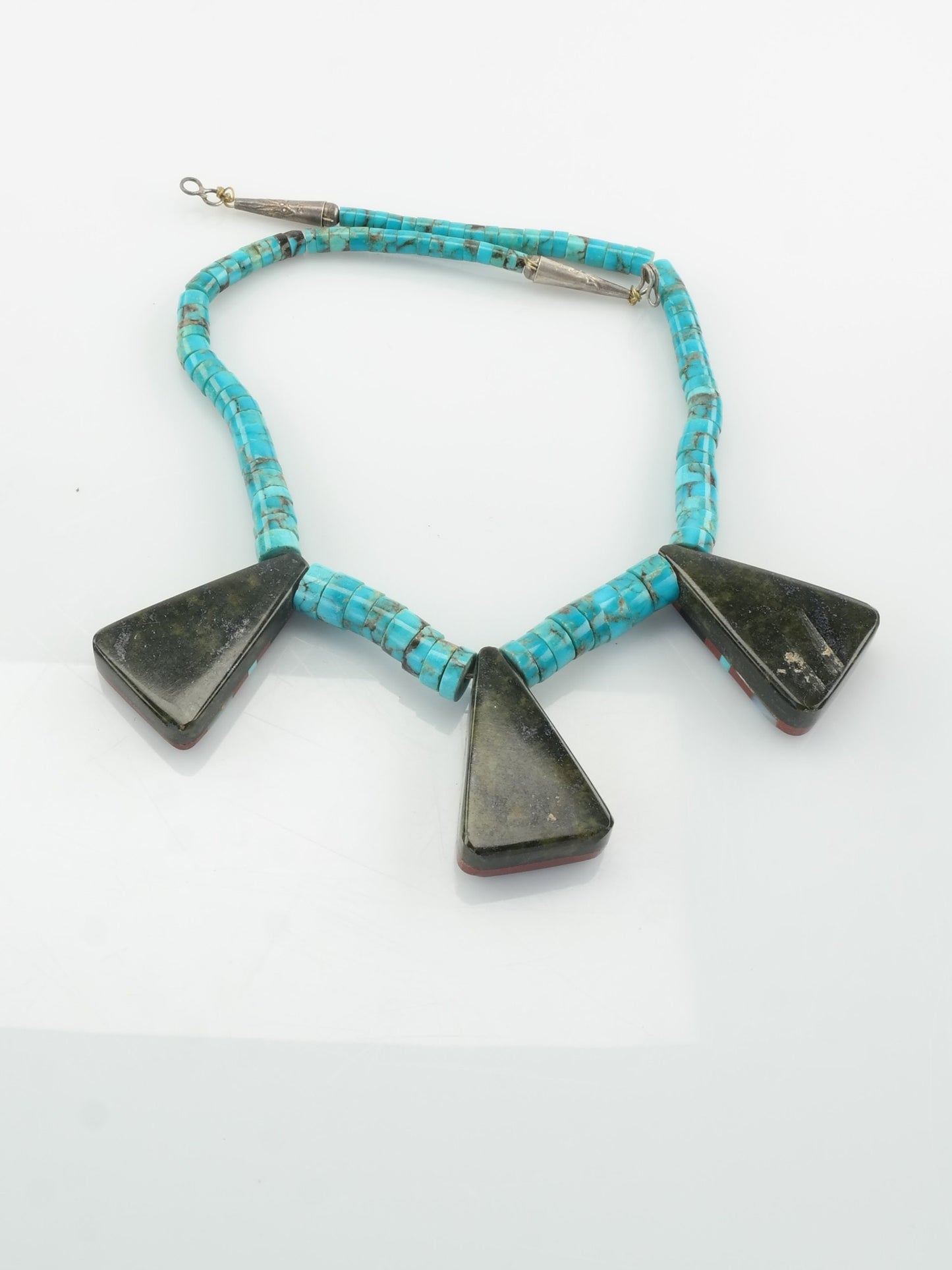 Vintage Native American Sterling Silver Jet Heishi Beads Necklace