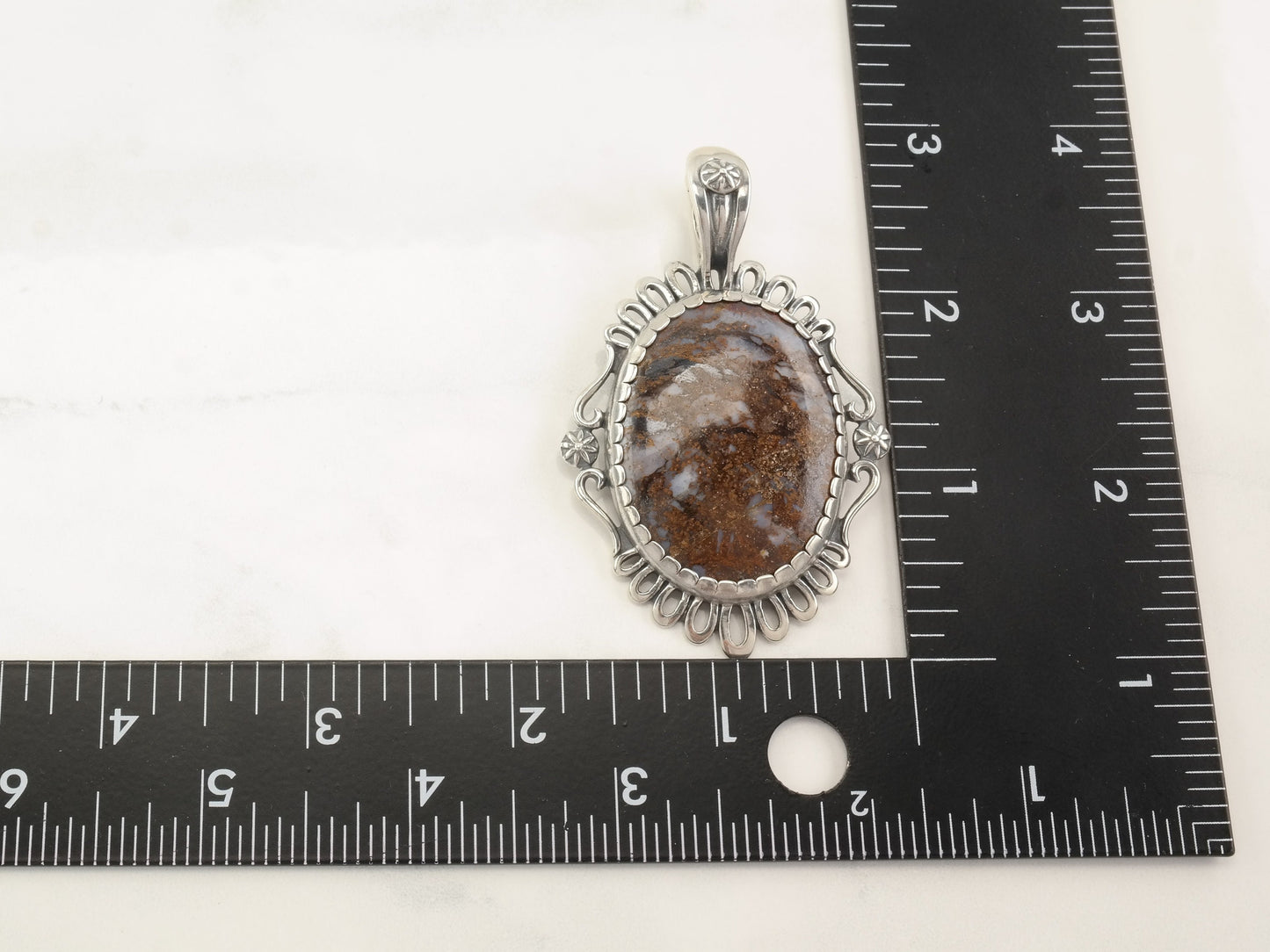 American West Agate Floral Sterling Silver Pendant P2036