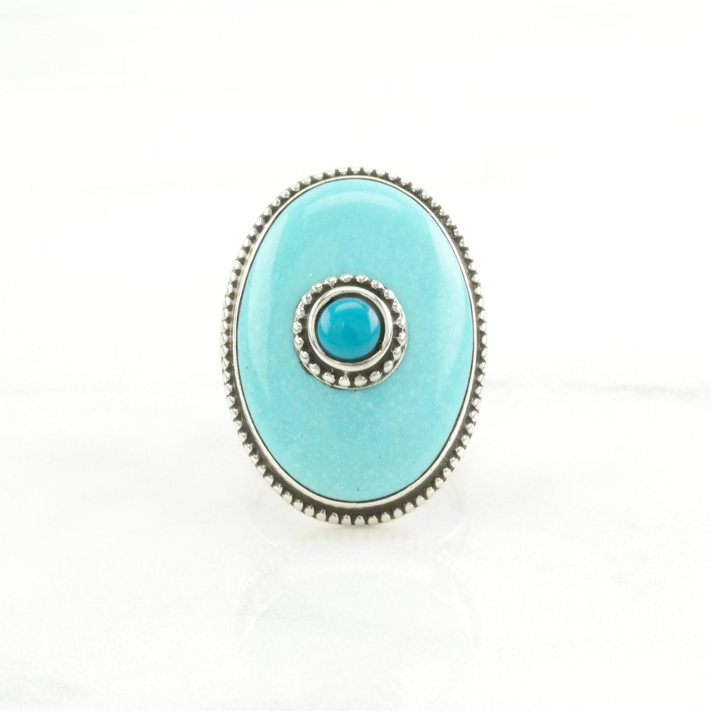 Vintage DTR Silver Ring Turquoise Two-Toned Sterling Blue Size 7