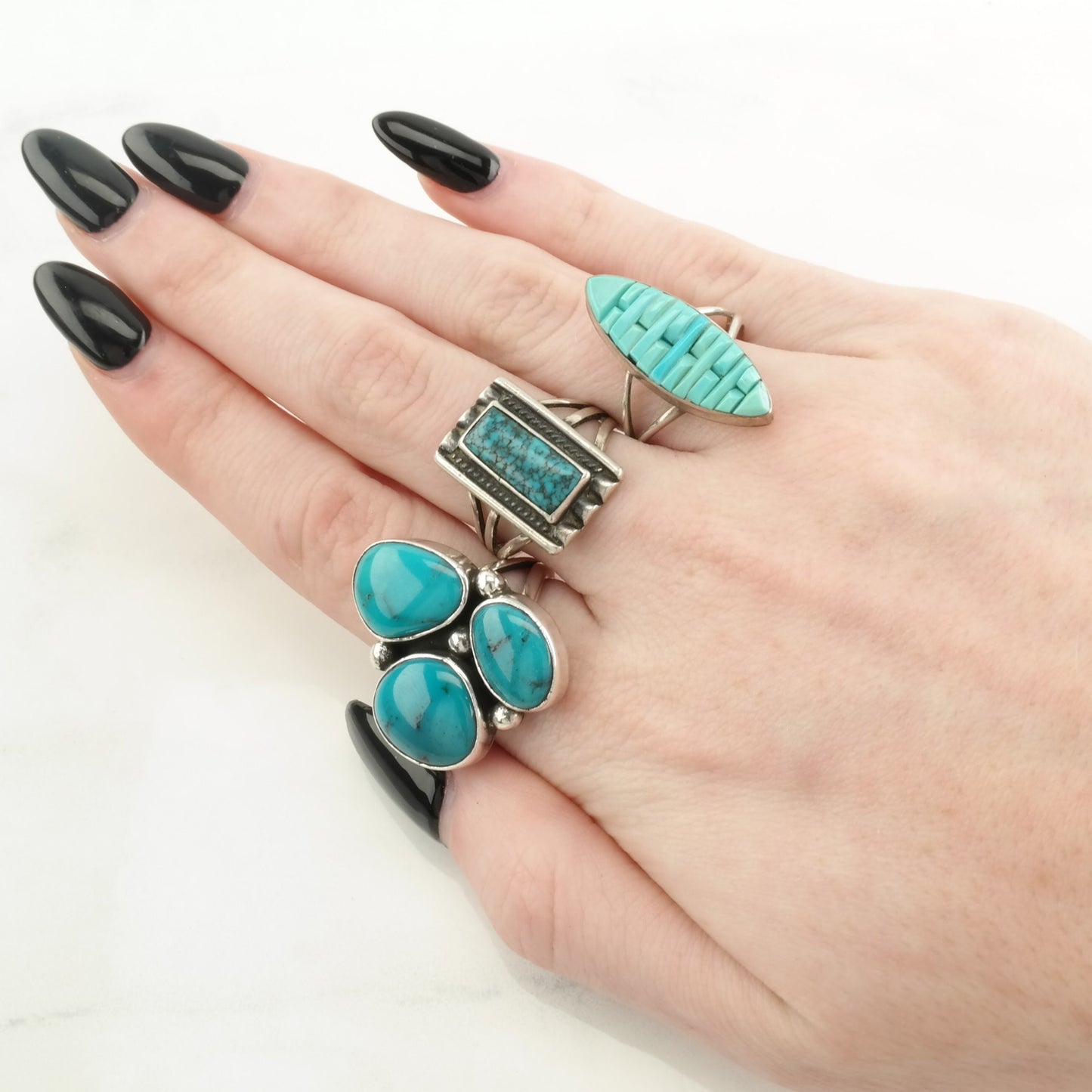 Vintage Sterling Silver Ring Turquoise Lone Mountain Blue Size 6 3/4